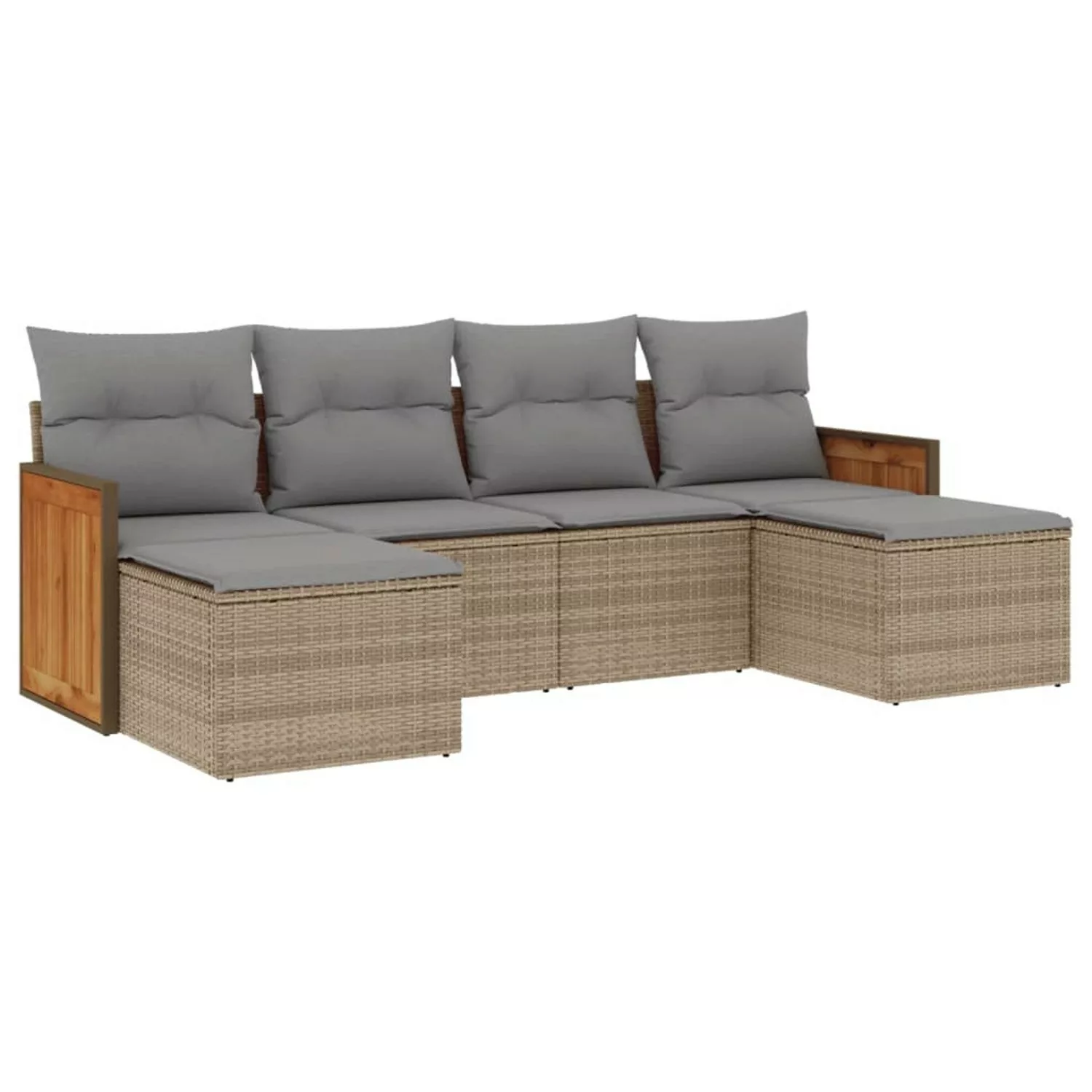 vidaXL 6-tlg Garten-Sofagarnitur mit Kissen Beige Poly Rattan Modell 210 günstig online kaufen