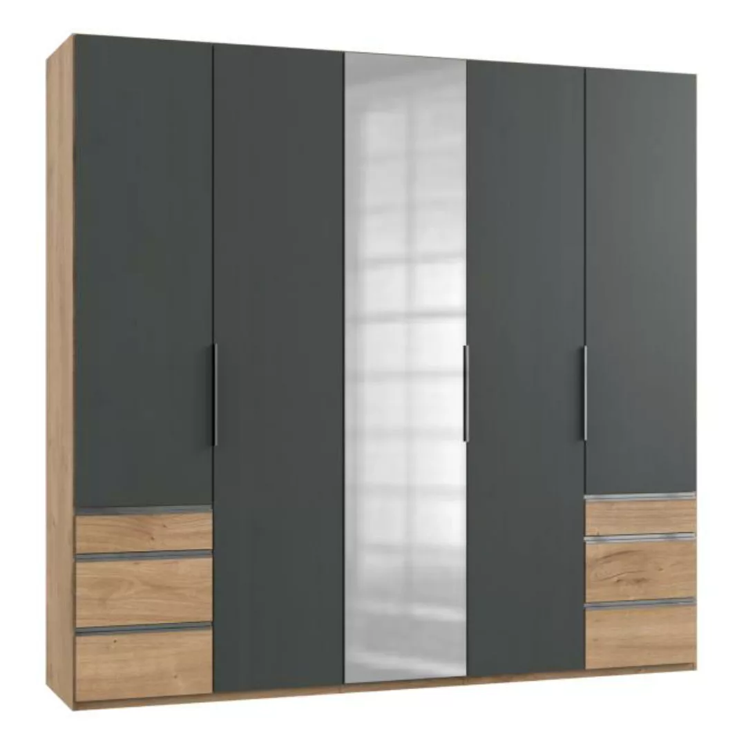 Drehtürenschrank mit Spiegel und Schubladen 250 cm breit Holzoptik Braun / günstig online kaufen