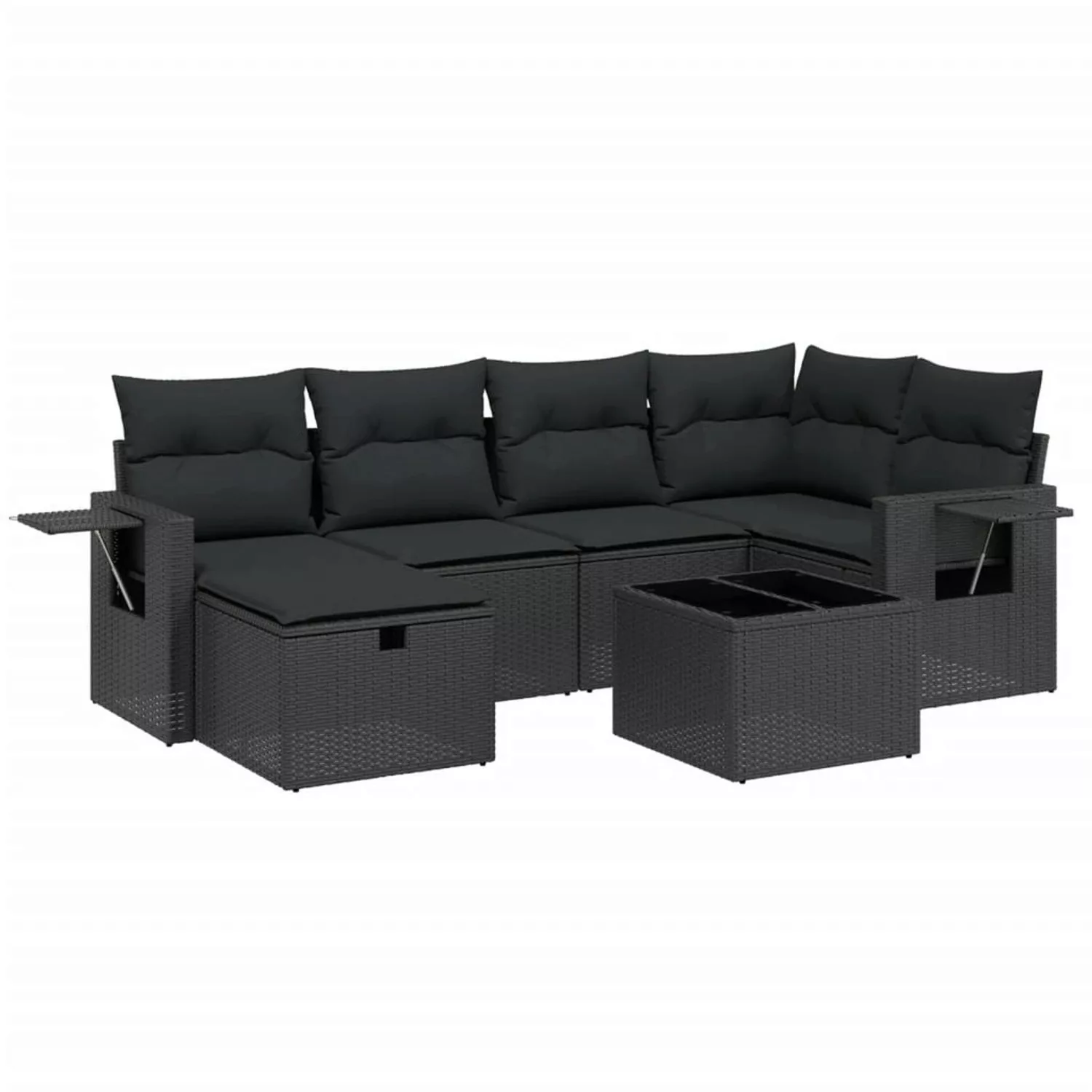 vidaXL 7-tlg Garten-Sofagarnitur mit Kissen Schwarz Poly Rattan Modell 132 günstig online kaufen