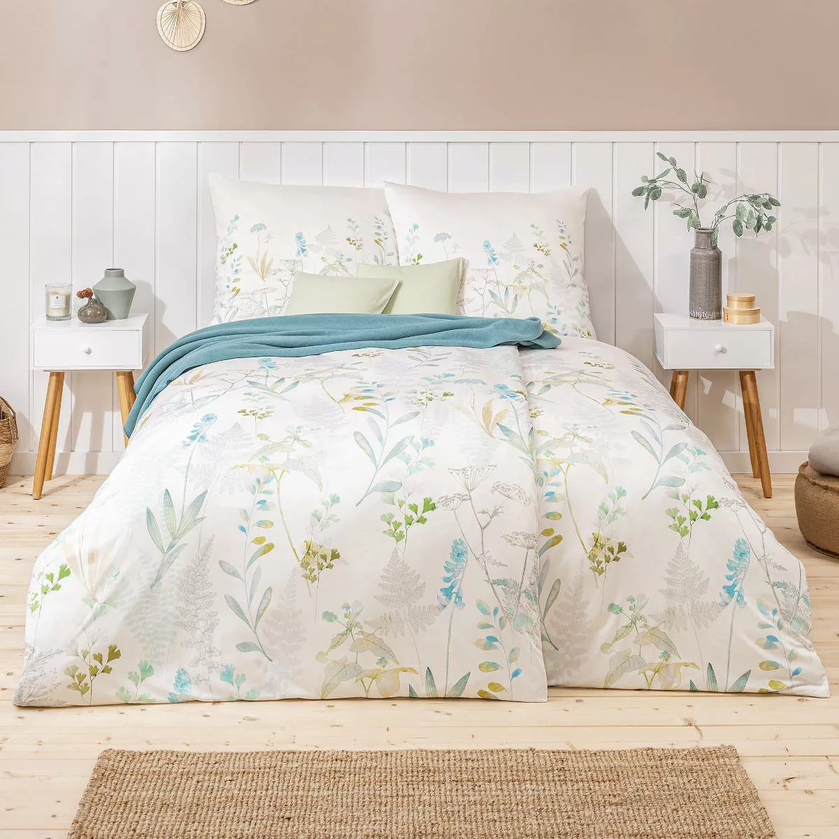 Estella Interlock Jersey Bettwäsche Visby 6295-520 Blumen Mint 135x200 günstig online kaufen