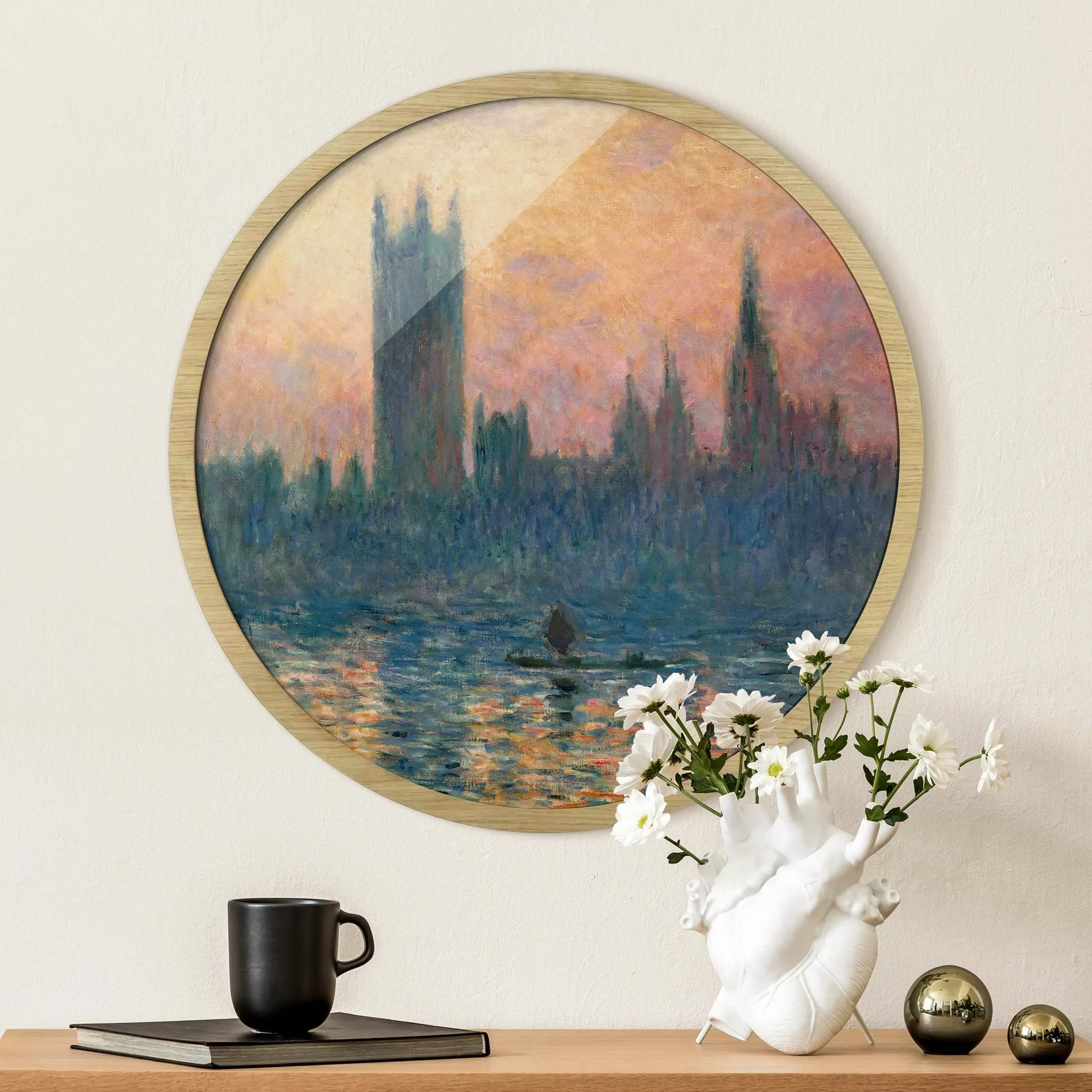 Rundes Gerahmtes Bild Claude Monet - London Sonnenuntergang günstig online kaufen