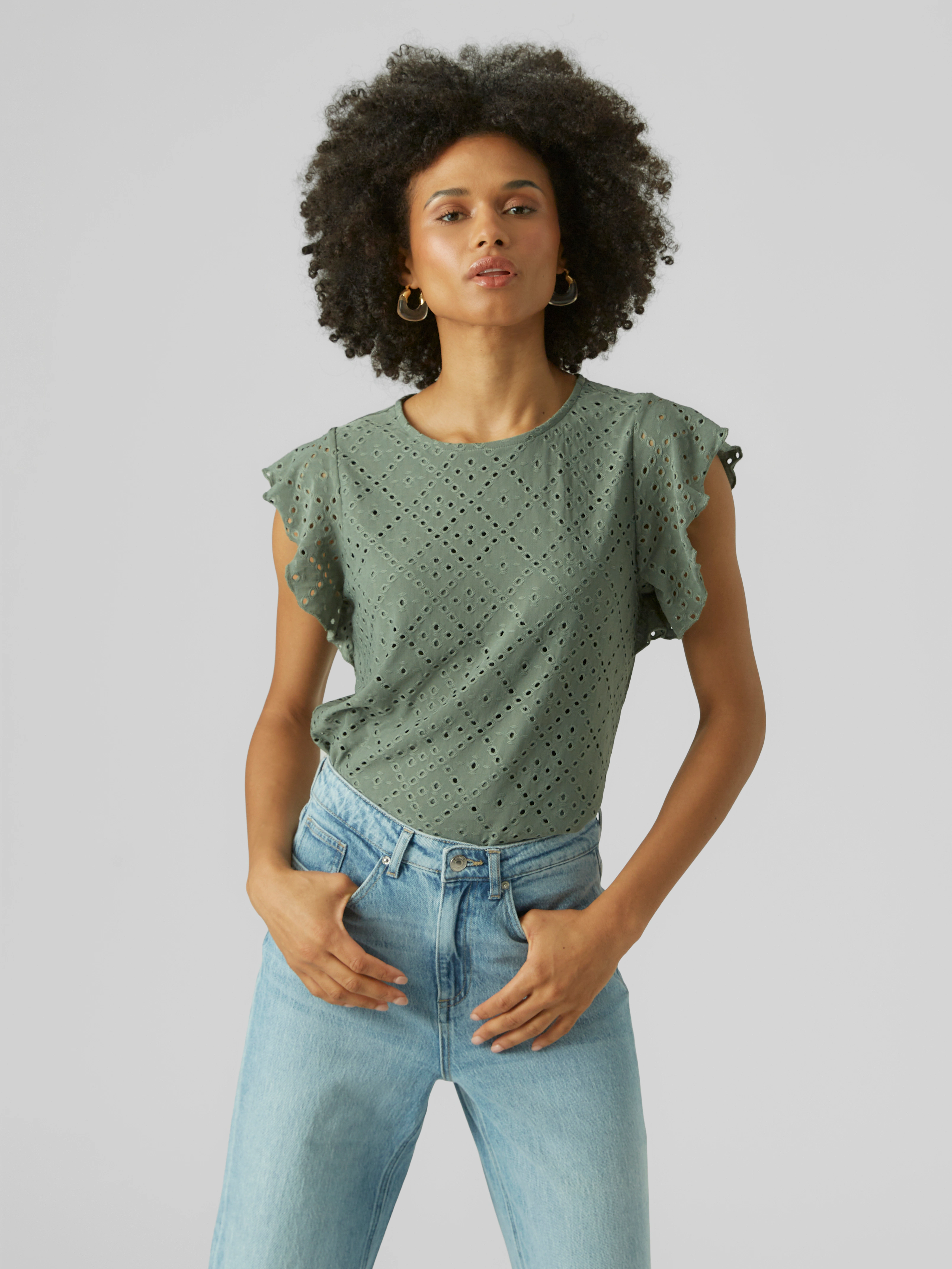 Vero Moda Rundhalsshirt "VMTASSA SL FRILL TOP NOOS" günstig online kaufen