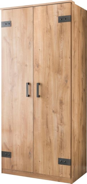 Kleiderschrank Industry Look Planken-Eiche NB / Graphit Grau 90 cm breit LI günstig online kaufen