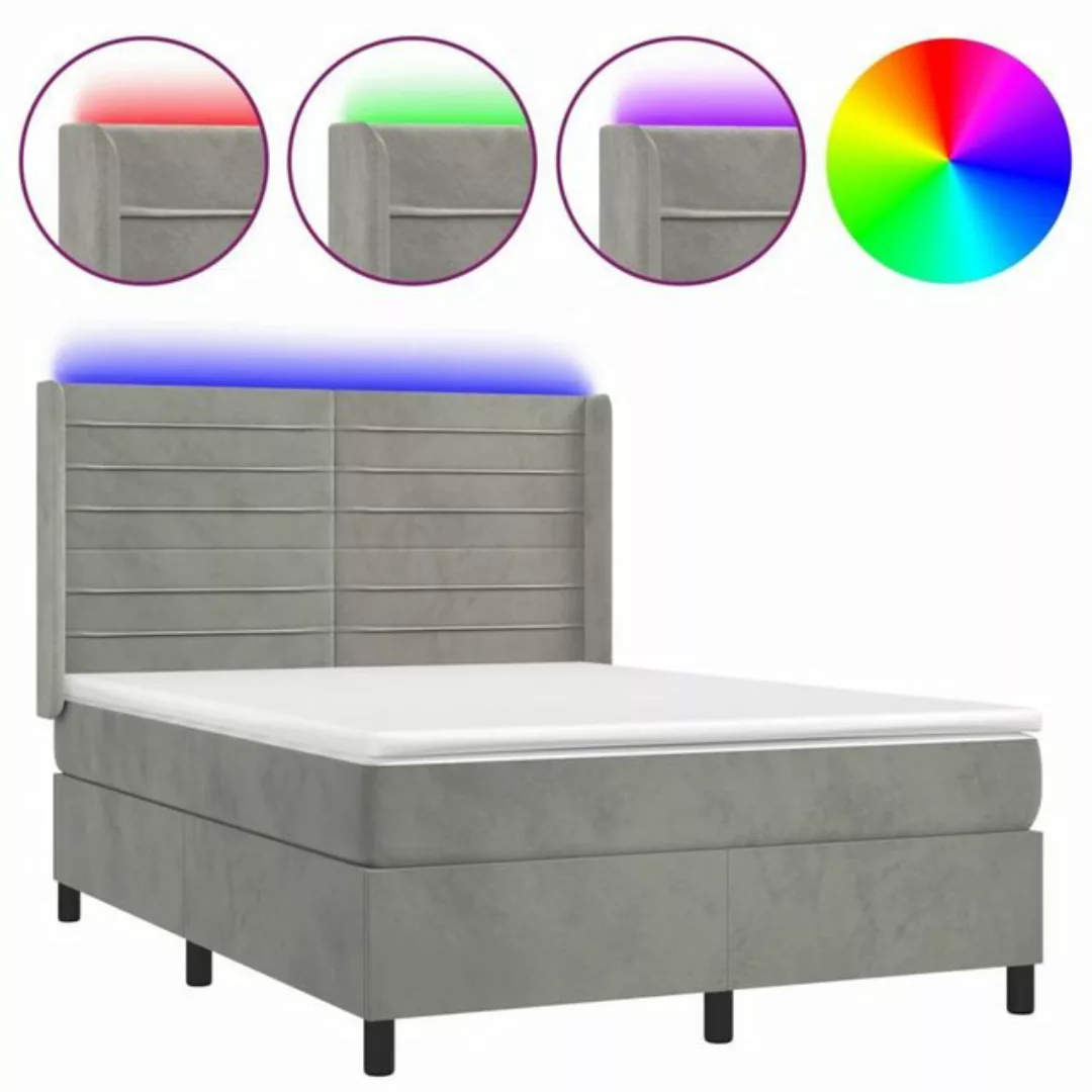 vidaXL Boxspringbett Boxspringbett mit Matratze LED Hellgrau 140x190 cm Sam günstig online kaufen