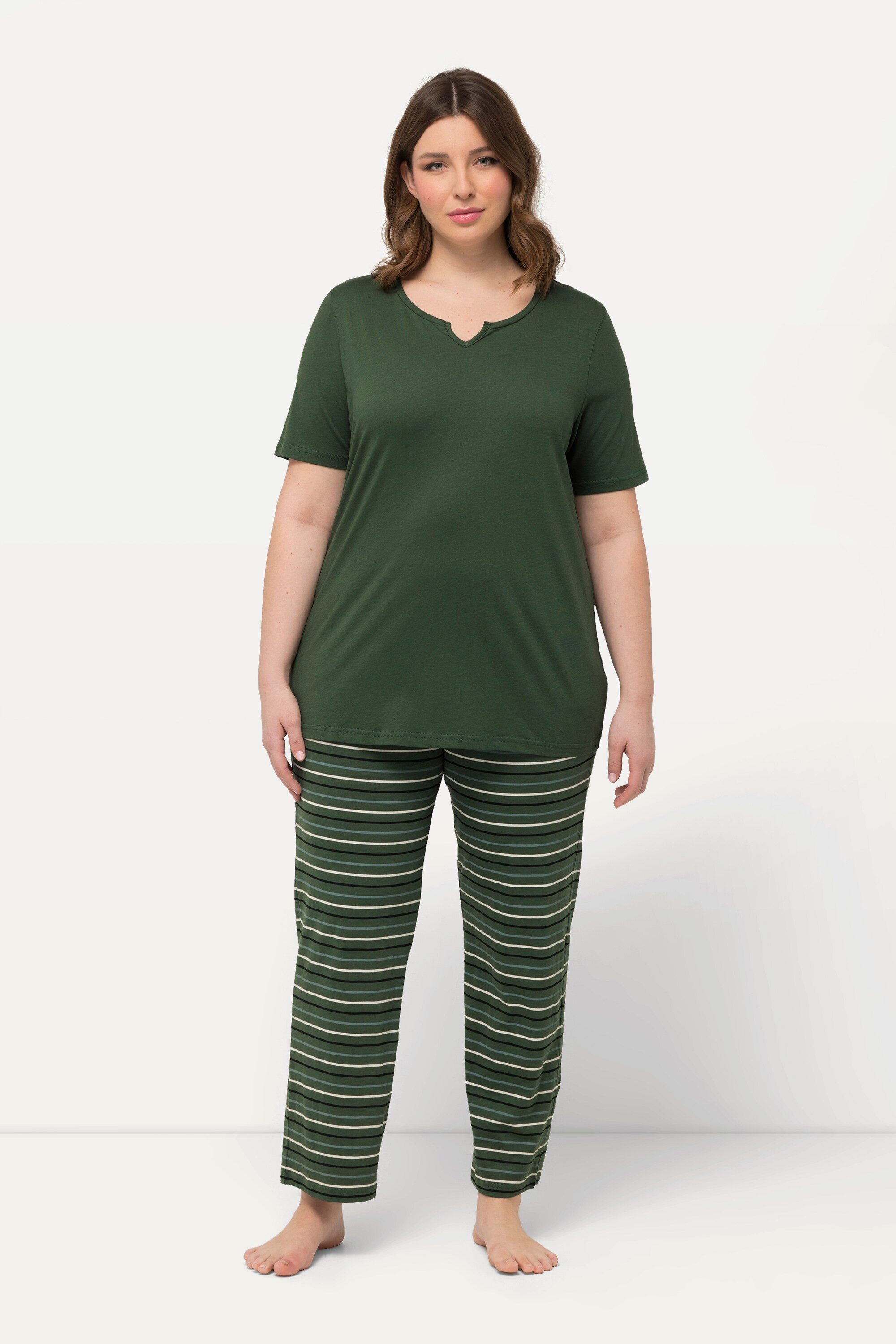Ulla Popken Pyjama Pyjama Ringel Tunika-Ausschnitt günstig online kaufen