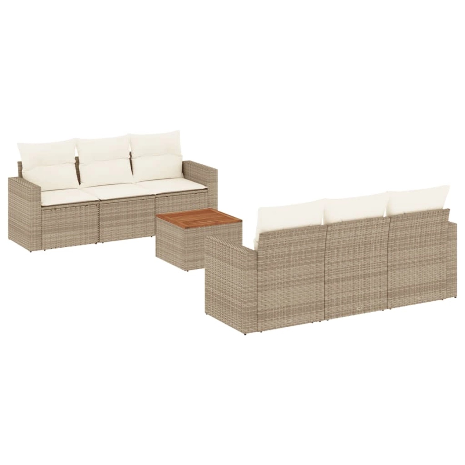 vidaXL 7-Tlg Garten-Sofagarnitur mit Kissen Beige Poly Rattan 3256345 günstig online kaufen