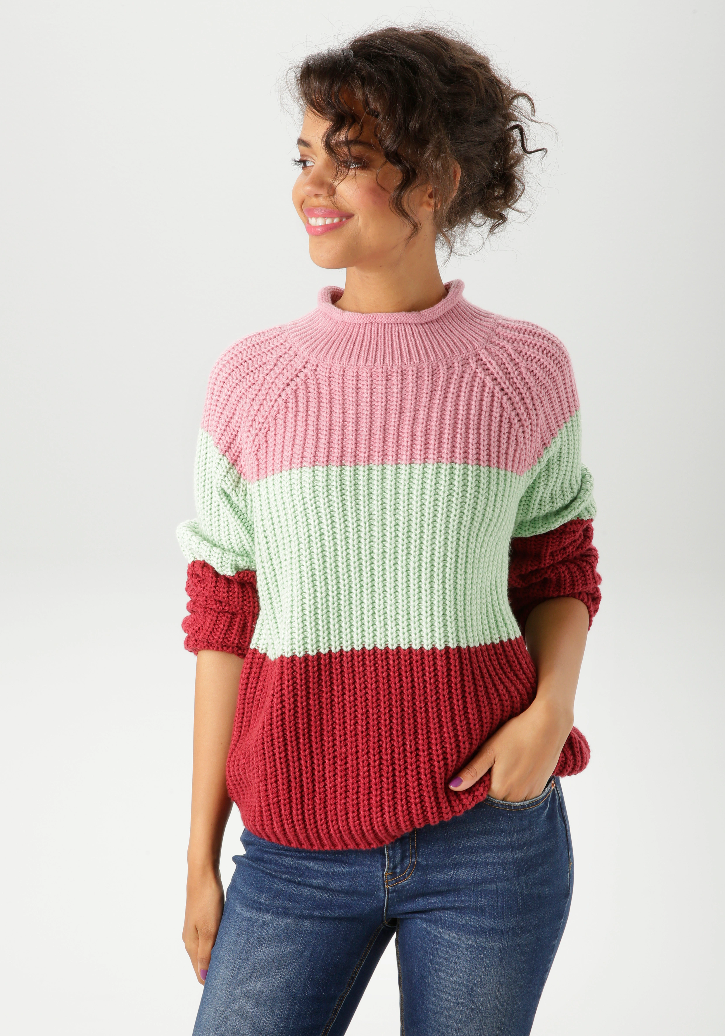 Aniston CASUAL Strickpullover, im trendfarbigen Color-Blocking - NEUE KOLLE günstig online kaufen