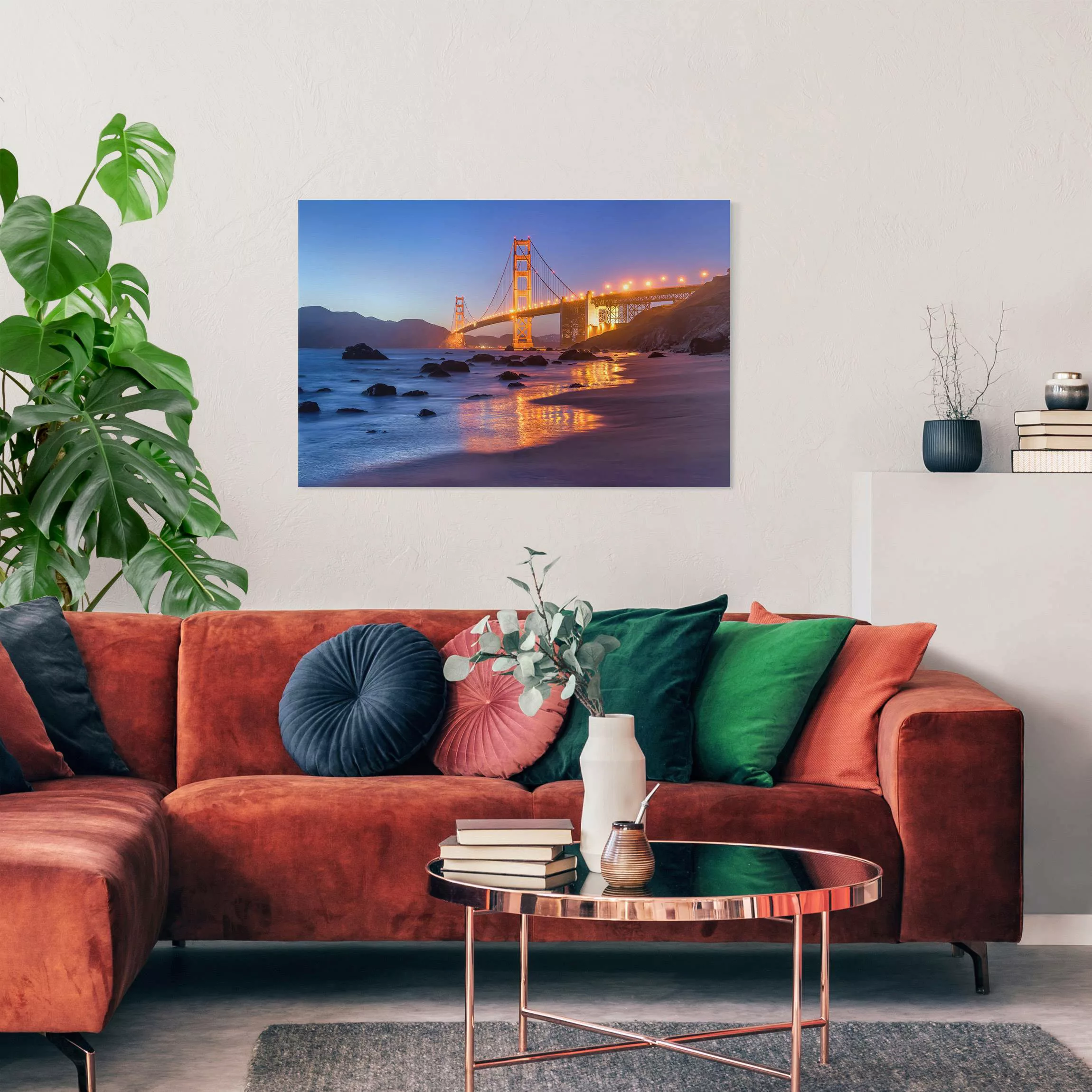 Leinwandbild Golden Gate Bridge am Abend günstig online kaufen