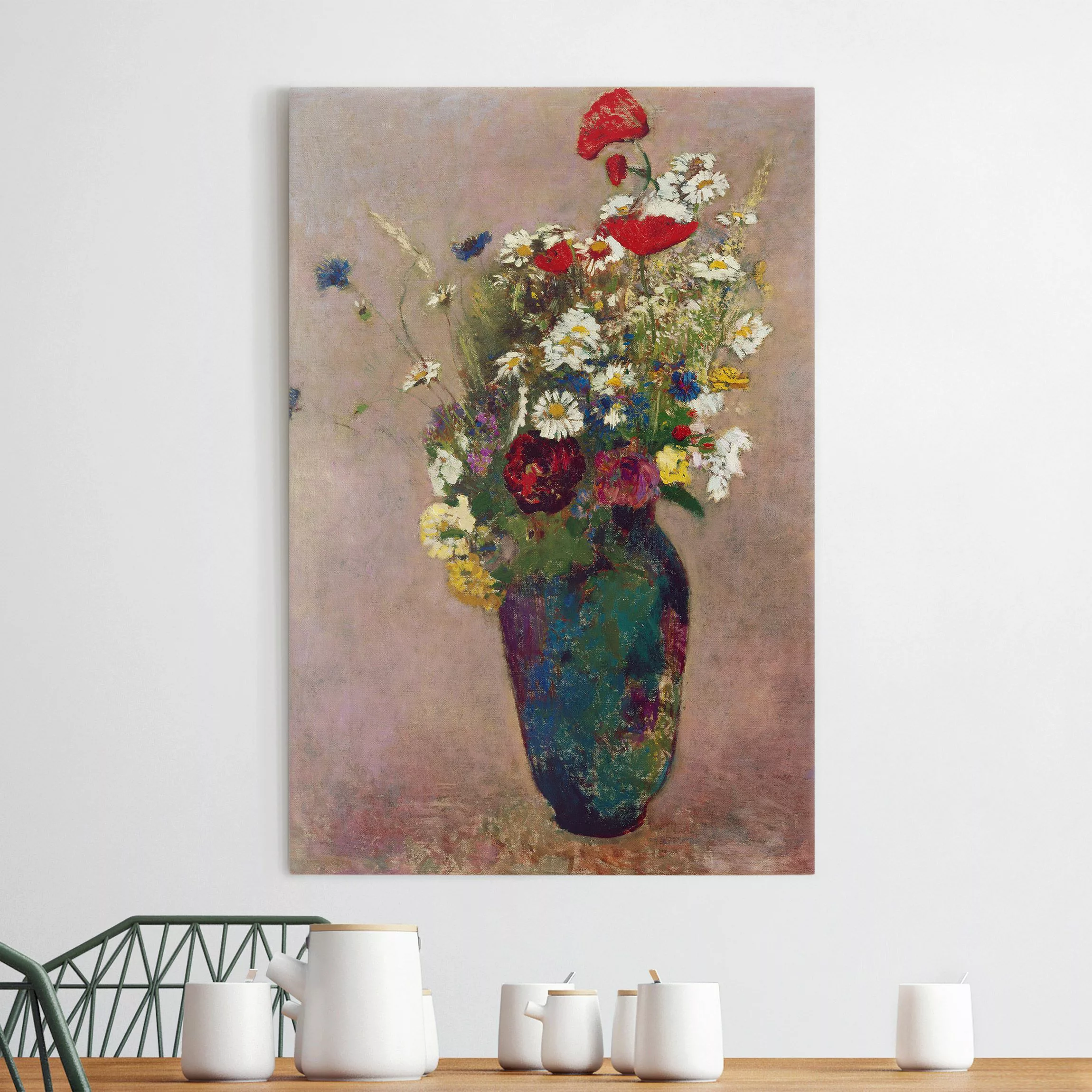 Leinwandbild Kunstdruck - Hochformat Odilon Redon - Blumenvase mit Mohn günstig online kaufen