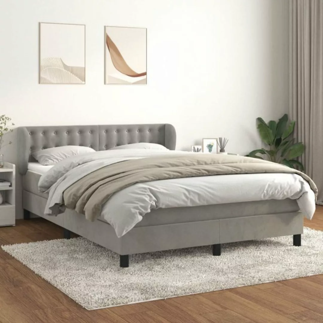 vidaXL Bettgestell Boxspringbett mit Matratze Hellgrau 140x200 cm Samt Bett günstig online kaufen