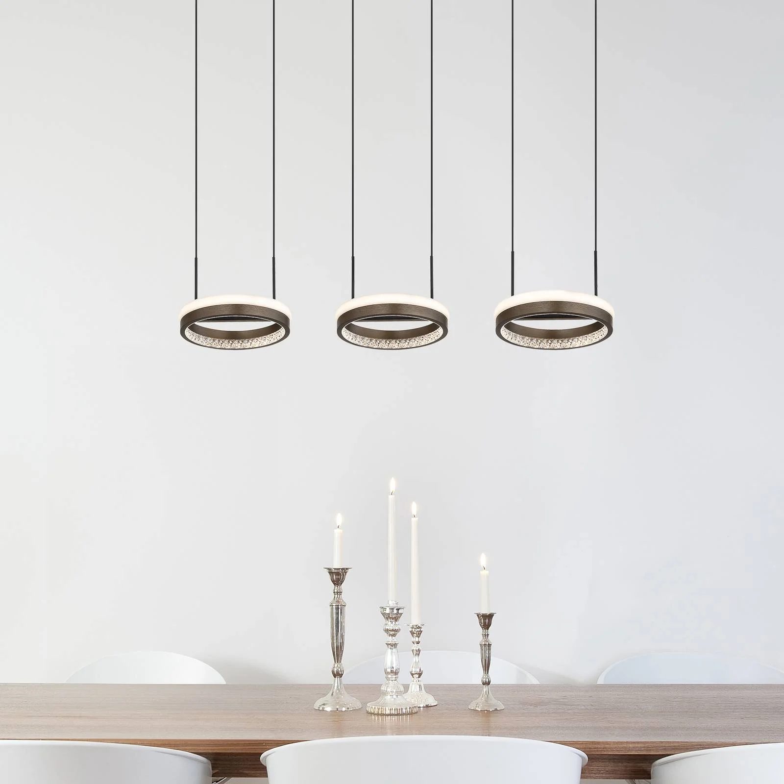 LED-Hängelampe Della, Länge 82 cm, dunkelgrau, Metall, 3-flg günstig online kaufen