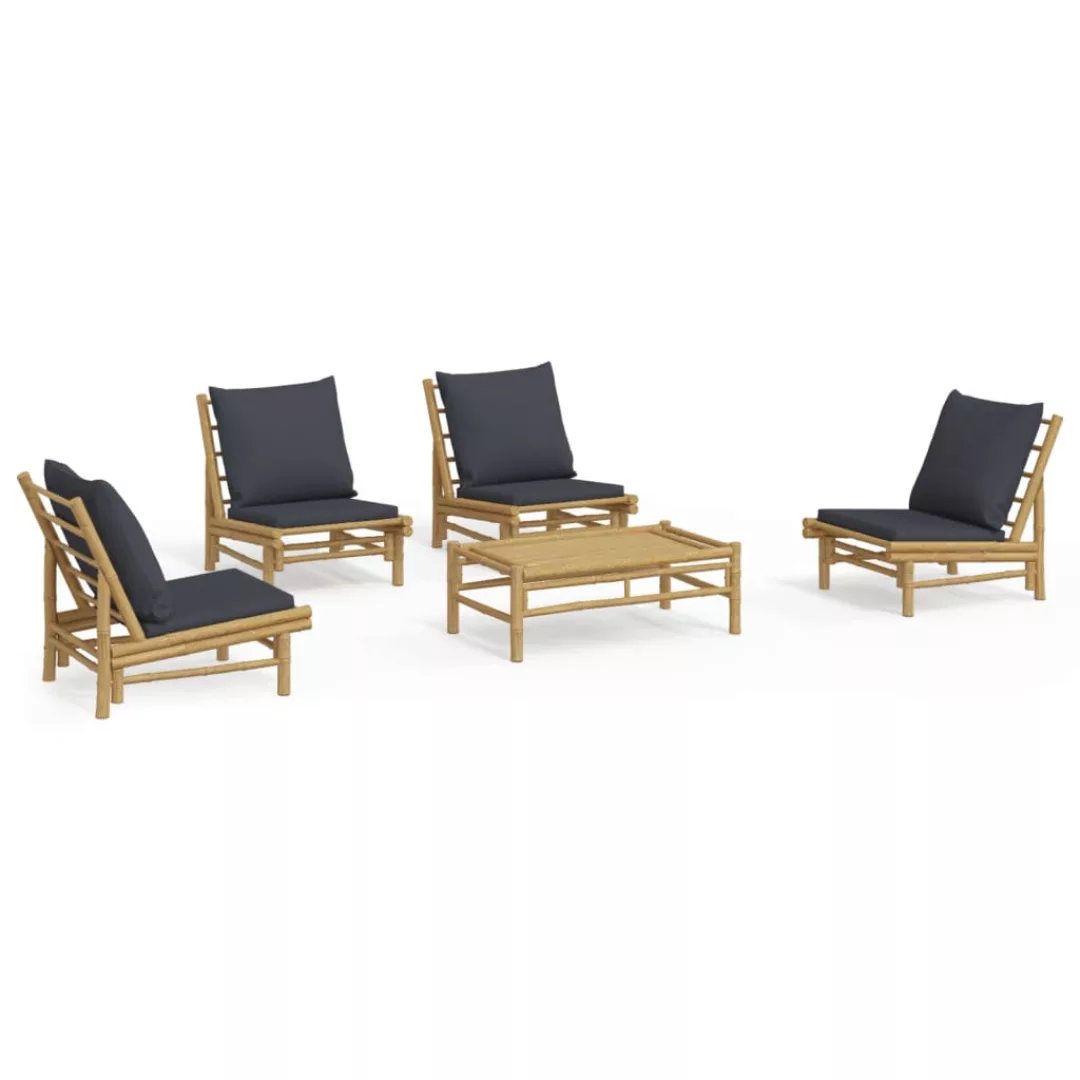 Vidaxl 5-tlg. Garten-lounge-set Mit Dunkelgrauen Kissen Bambus günstig online kaufen