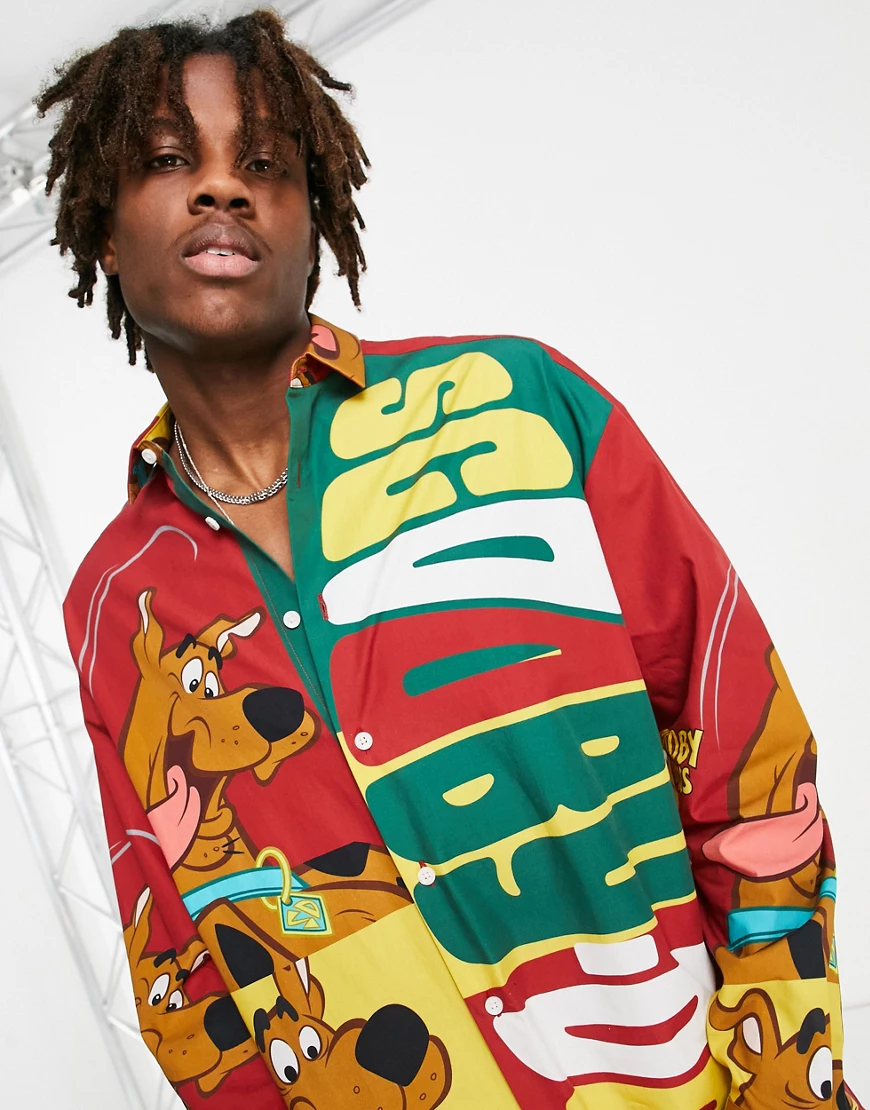 ASOS DESIGN – Scooby Doo – Oversize-Hemd mit Blockprint im Stil der 90er-Gr günstig online kaufen