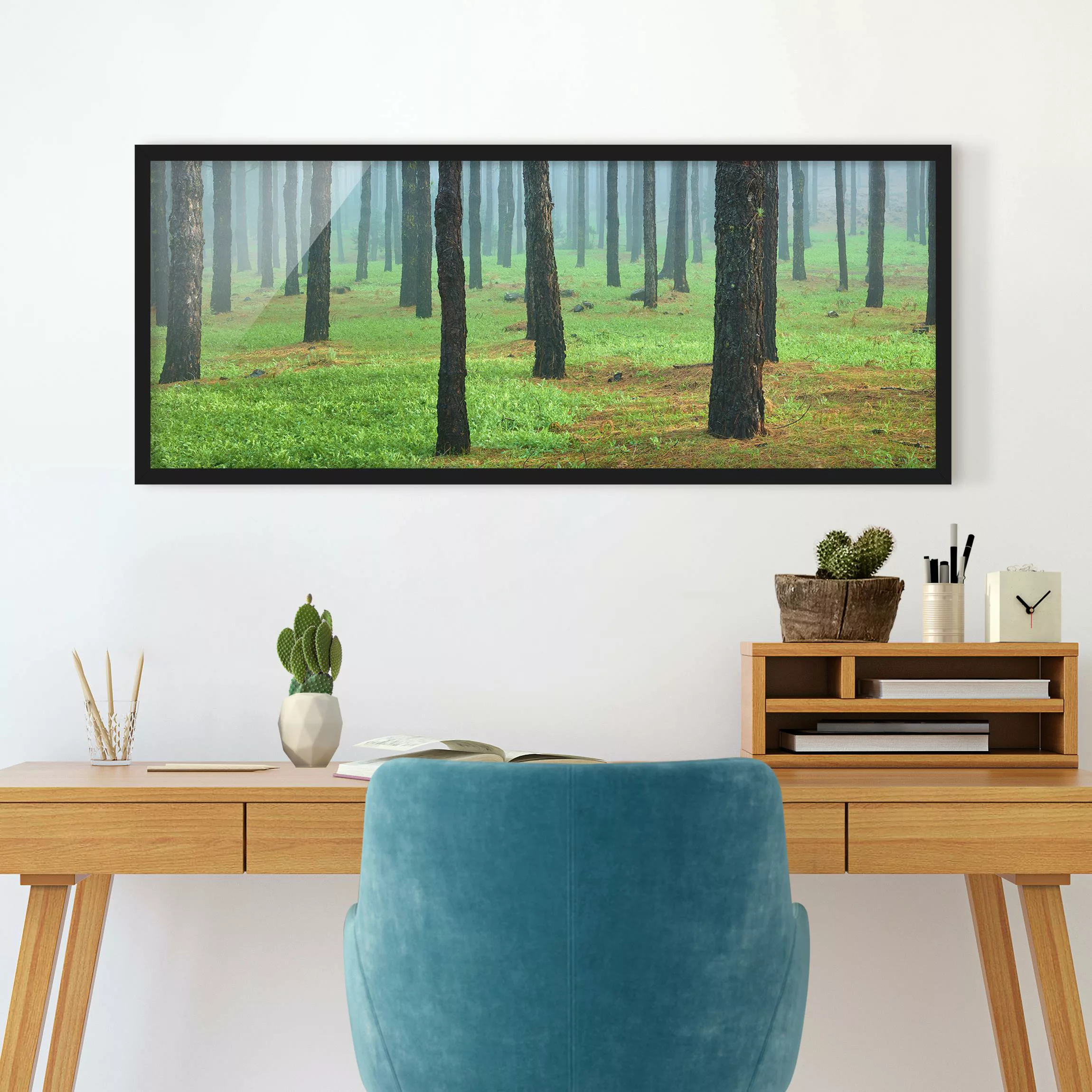 Bild mit Rahmen Natur & Landschaft - Panorama Tiefer Wald mit Kiefern auf L günstig online kaufen