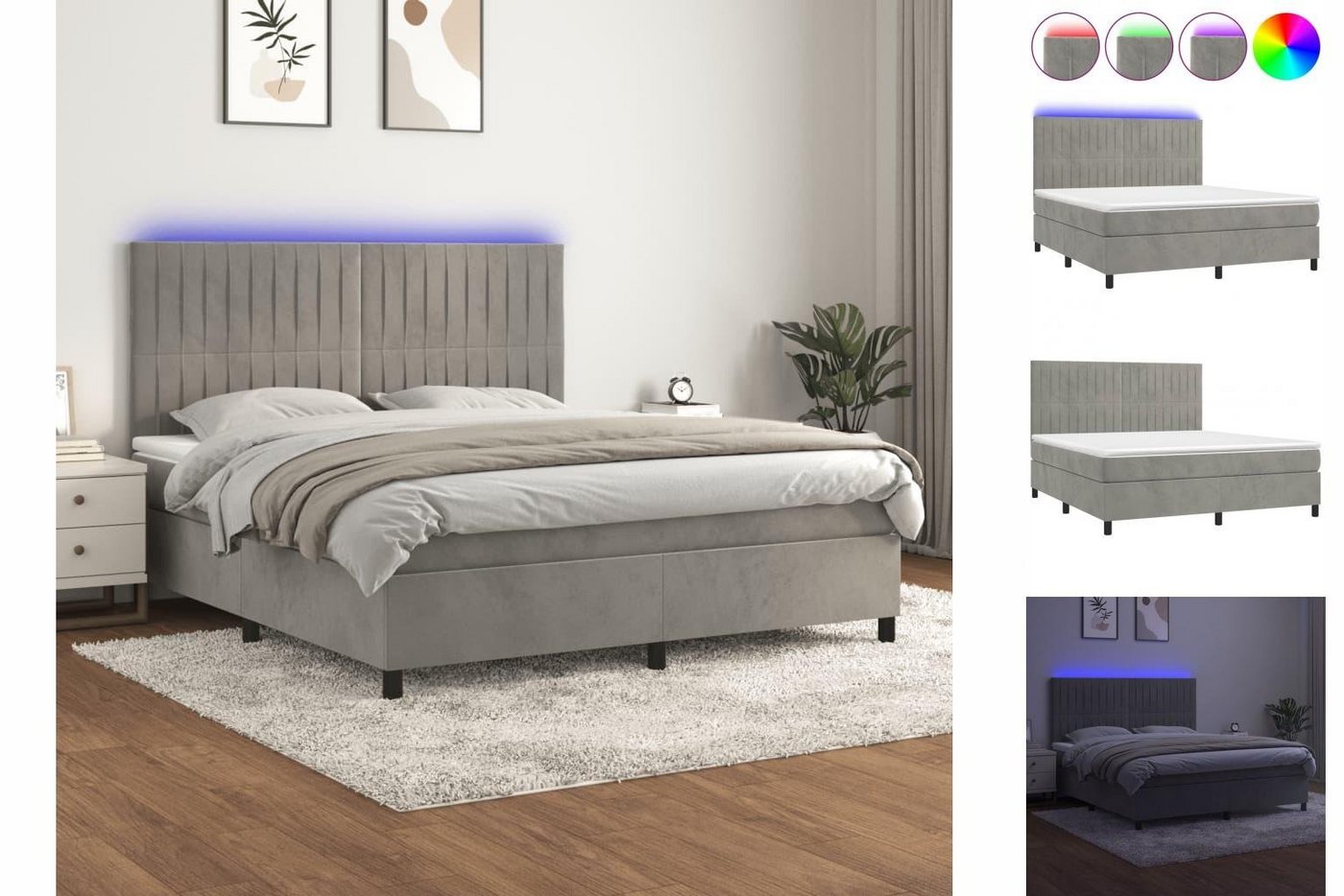 vidaXL Bettgestell Boxspringbett mit Matratze LED Hellgrau 160x200 cm Samt günstig online kaufen