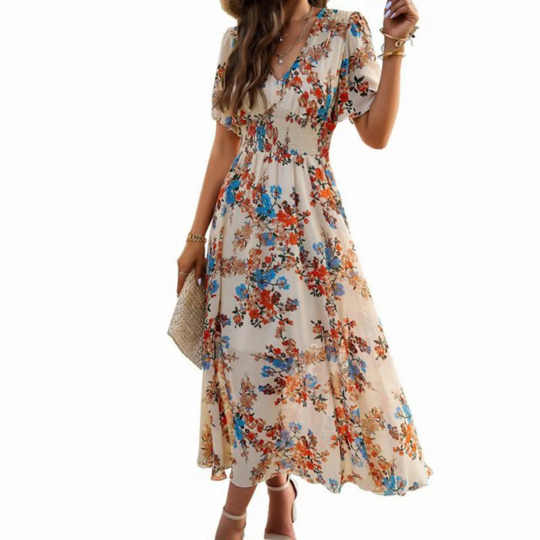 RUZU UG Strandkleid Bedrucktes Kleid, Frühlings- und Sommer-Kurzarmkleid günstig online kaufen