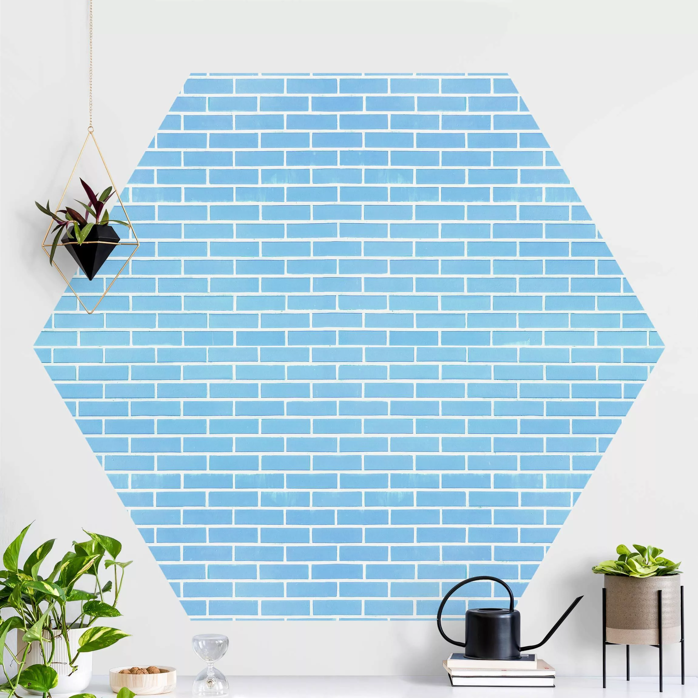 Hexagon Mustertapete selbstklebend Pastellblaue Ziegelwand günstig online kaufen