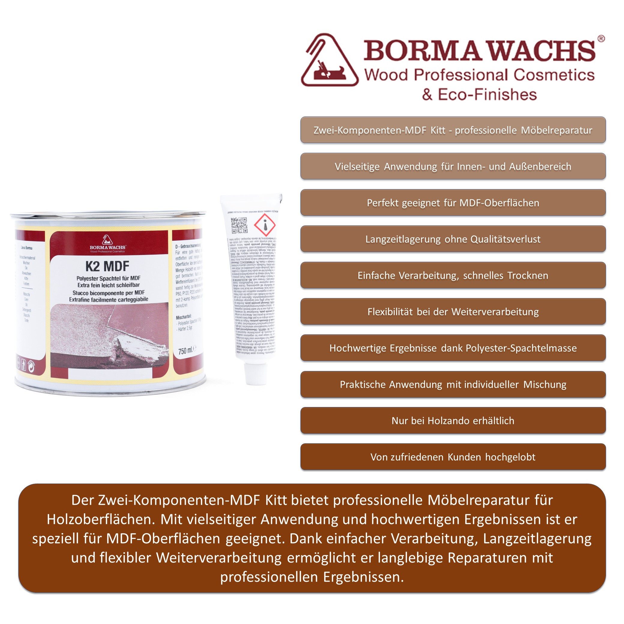 BORMA Spachtelmasse K2 MDF 750ml Kirschbaum günstig online kaufen