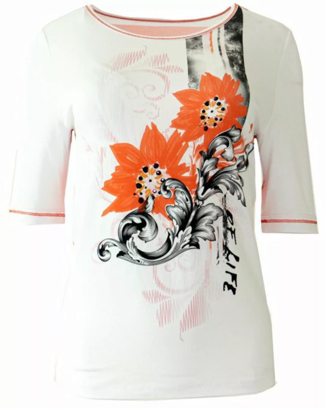 Passioni Print-Shirt T-Shirt mit Blumenprint und Nieten Details mit Streife günstig online kaufen