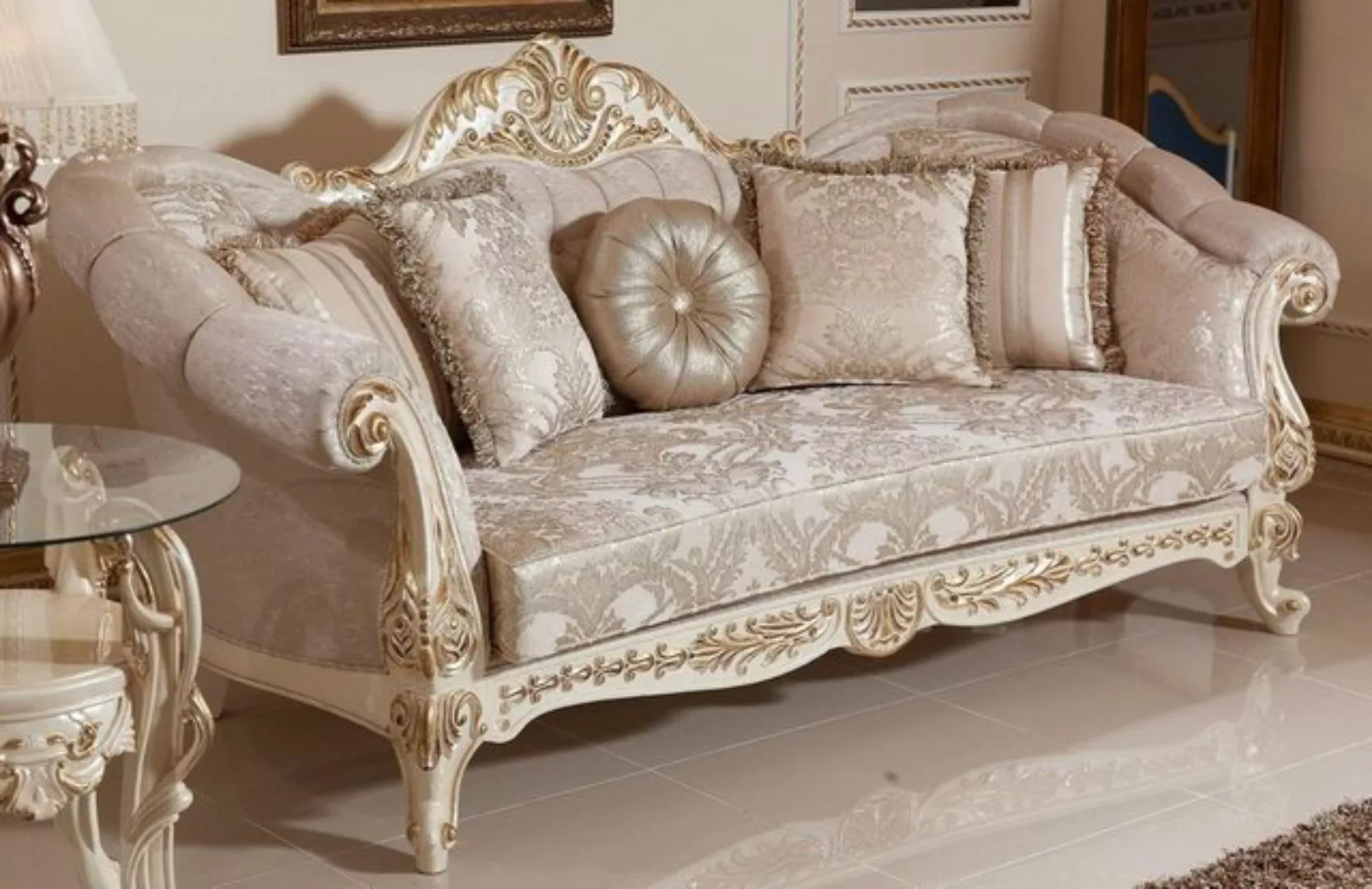 Casa Padrino Sofa Luxus Barock Sofa Grau / Silber / Weiß / Gold - Handgefer günstig online kaufen