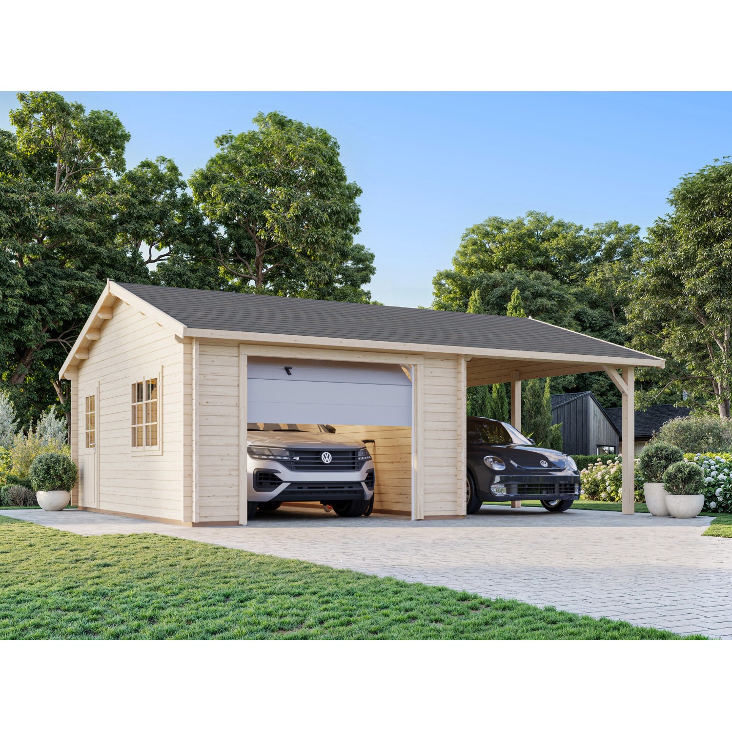 Palmako Garage Roger mit Sektionaltor 653 x 550 cm Lackiert Dunkelgrau-Weiß günstig online kaufen