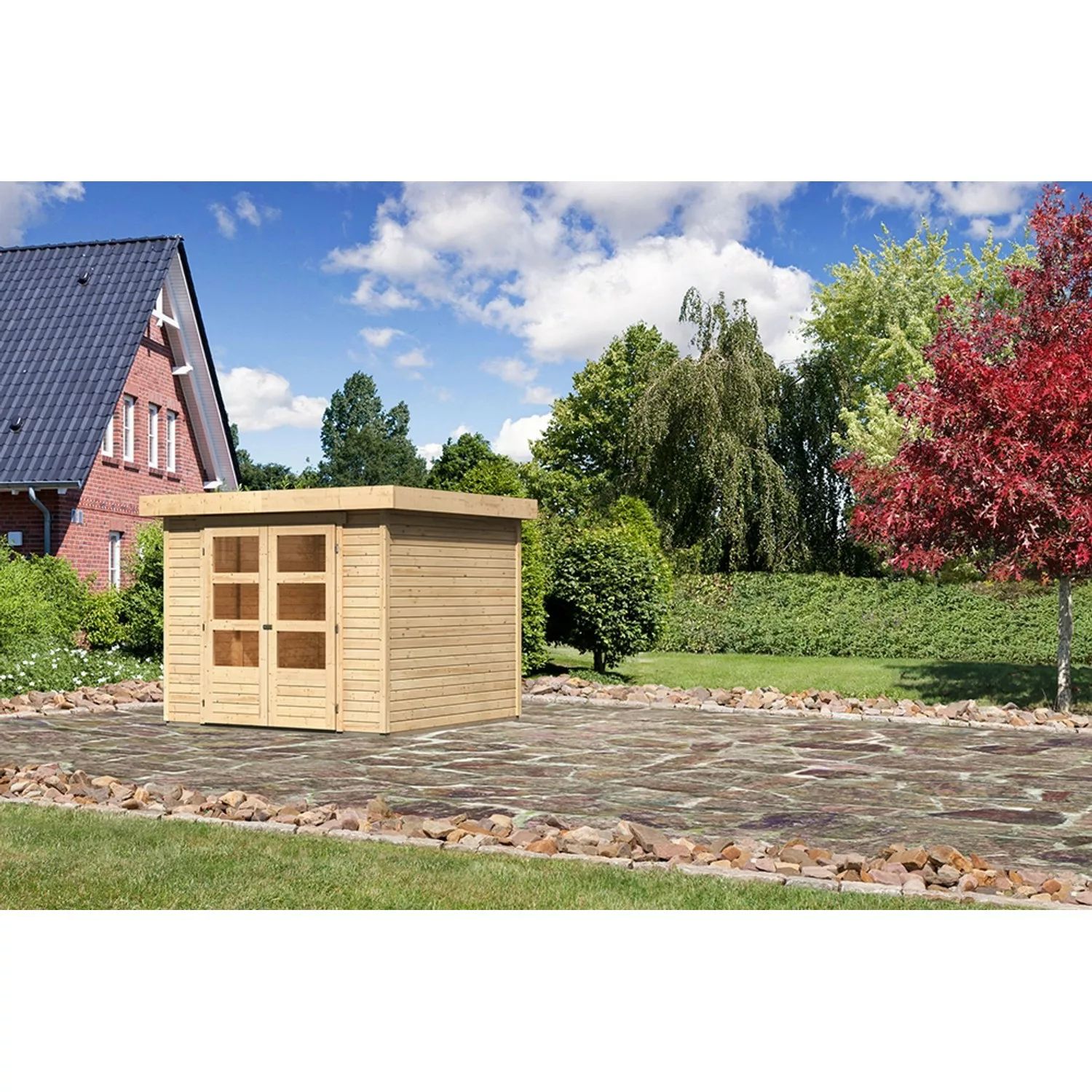 Karibu Holz-Gartenhaus Boras Natur Flachdach Unbehandelt 238 cm x 242 cm günstig online kaufen