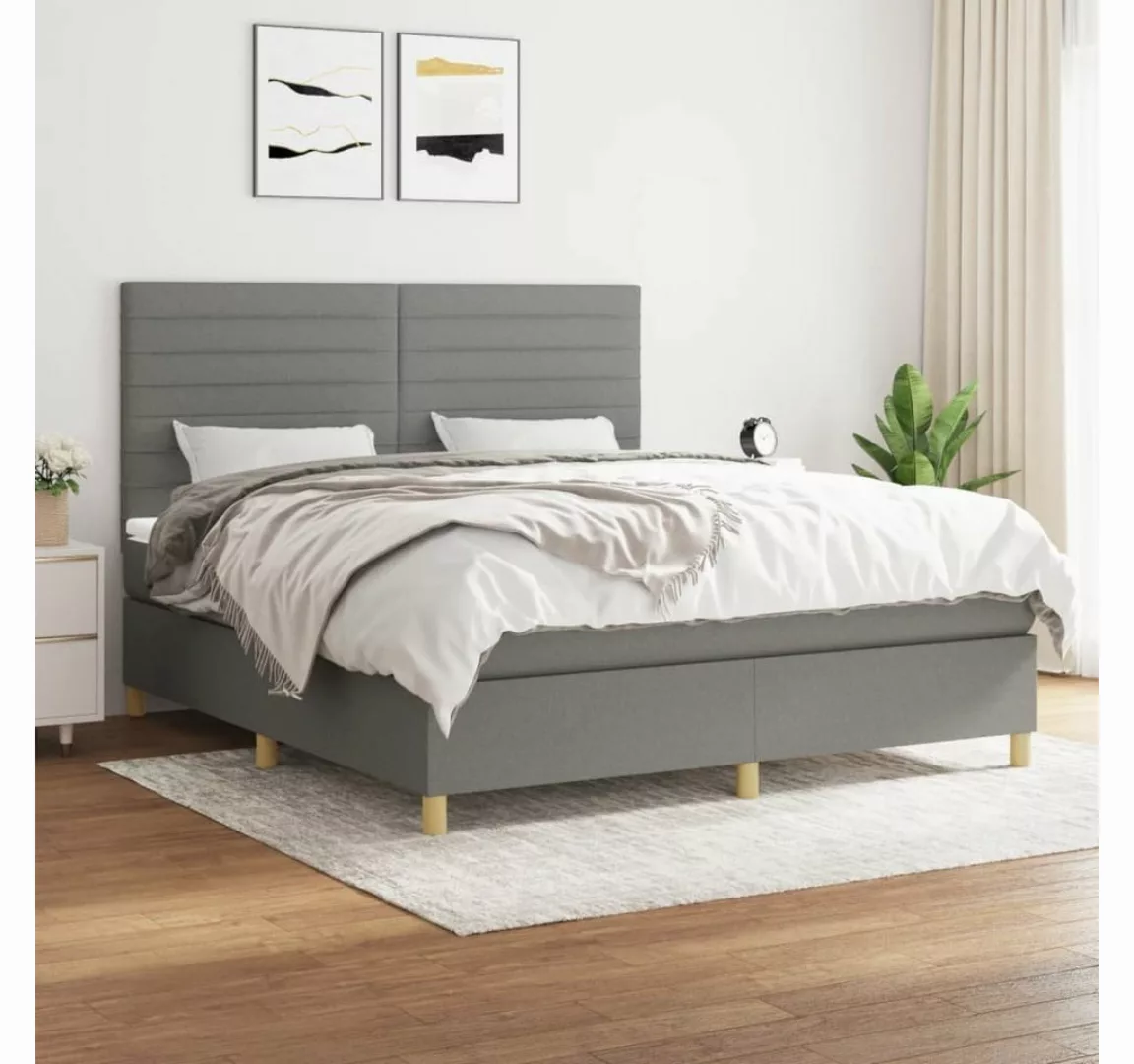 furnicato Bett Boxspringbett mit Matratze Dunkelgrau 160x200 cm Stoff günstig online kaufen