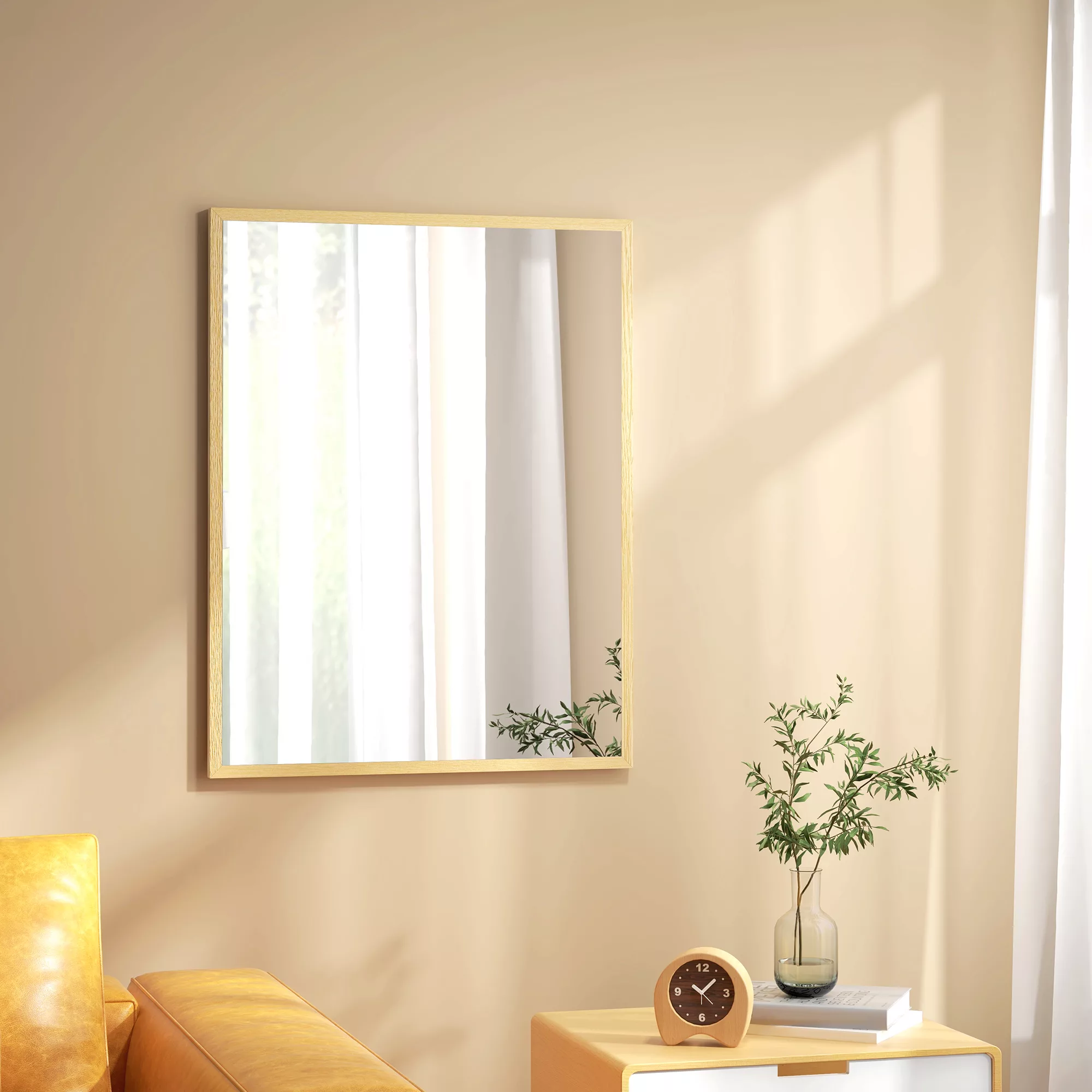 HOMCOM Wandspiegel rechteckig 90 x 70 cm, Holzrahmen, ideal für Badezimmer, günstig online kaufen
