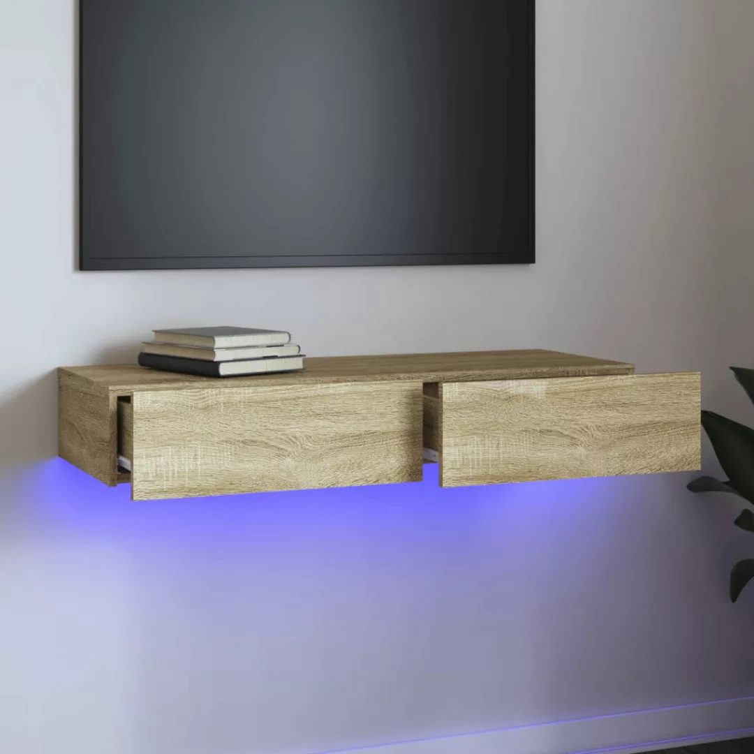 Vidaxl Tv-schrank Mit Led-leuchten Sonoma-eiche 90x35x15,5 Cm günstig online kaufen