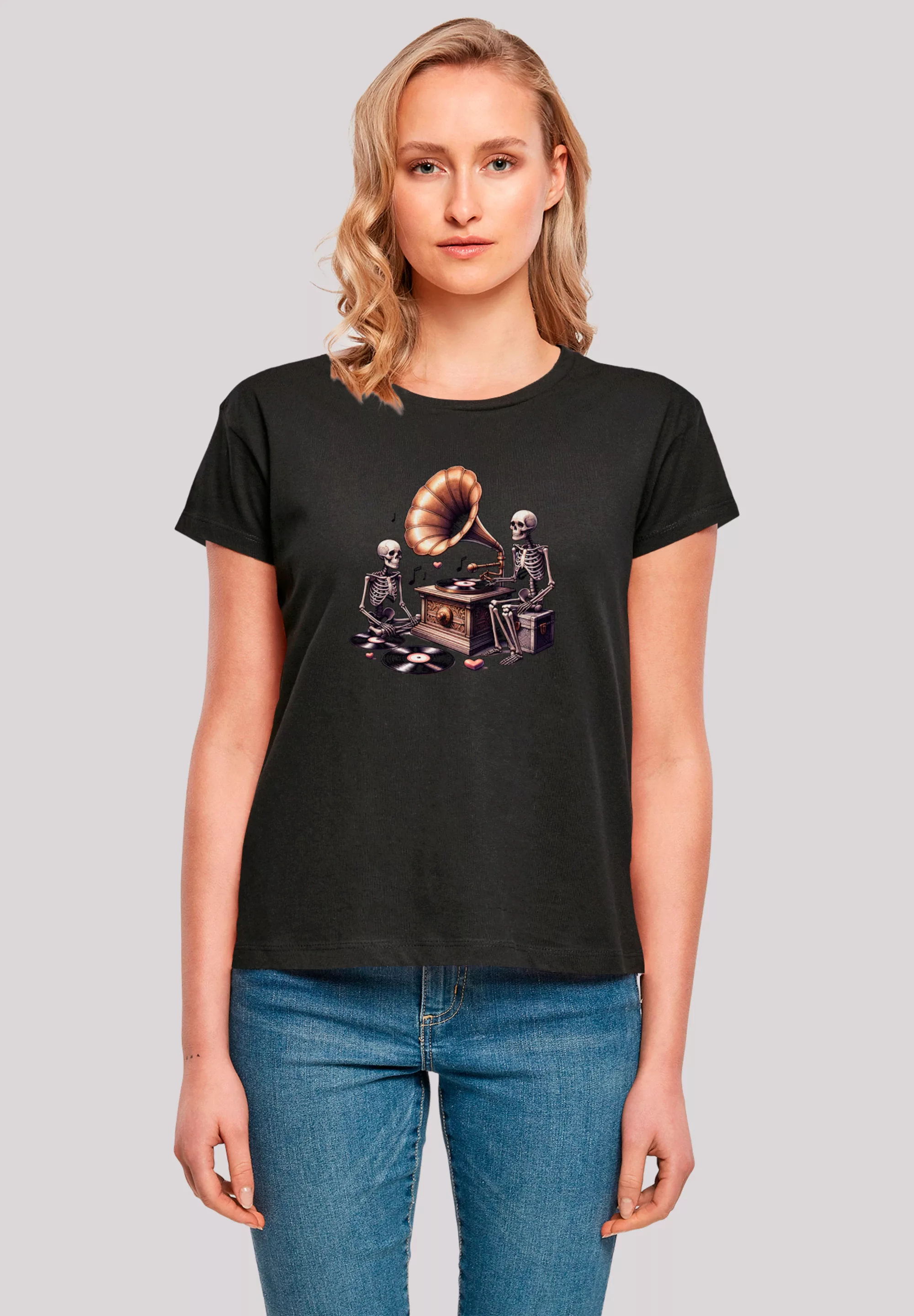 F4NT4STIC T-Shirt "Gothic Skeleton Vintage Vinyl Plattenspieler", Premium Q günstig online kaufen