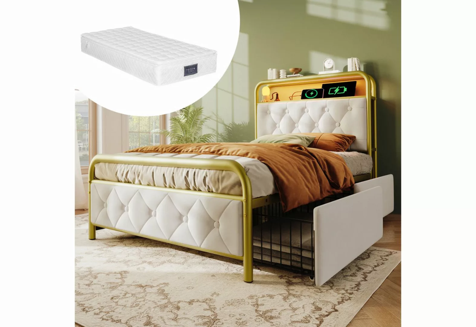 Gotagee Polsterbett Einzelbett Metallbett Jugendbett Funktionsbett mit Matr günstig online kaufen