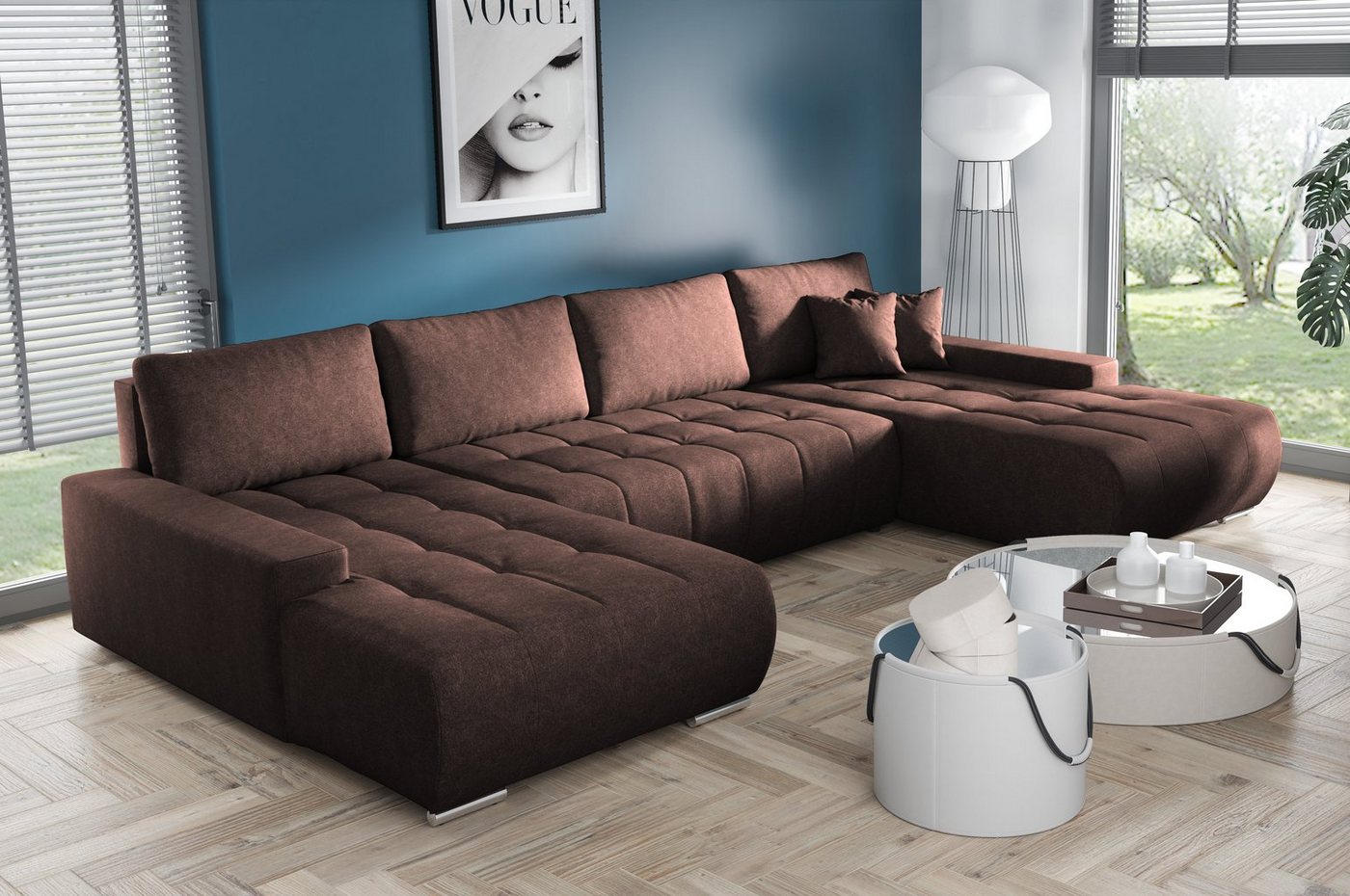 Compleo Ecksofa mit Schlaffunktion aus Velourstoff MONA, mit Bettkasten, U- günstig online kaufen