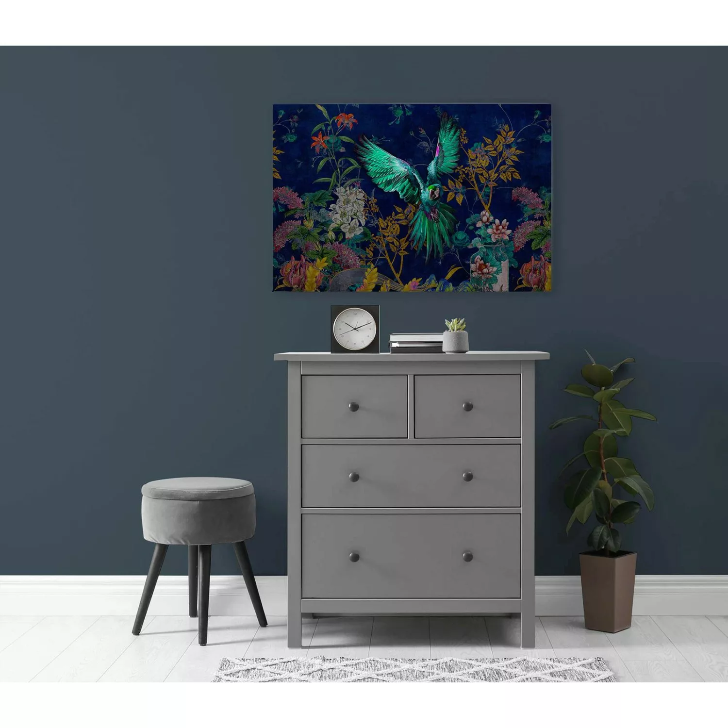 Bricoflor Dschungel Bild 120 X 80 Cm Leinwandbild Papagei In Blau Modernes günstig online kaufen