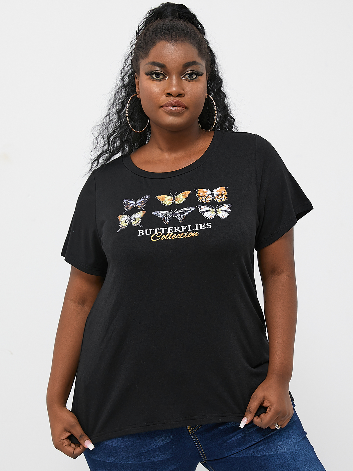 YOINS Plus Größe Rundhalsausschnitt Schmetterling Kurzarm T-Shirt günstig online kaufen