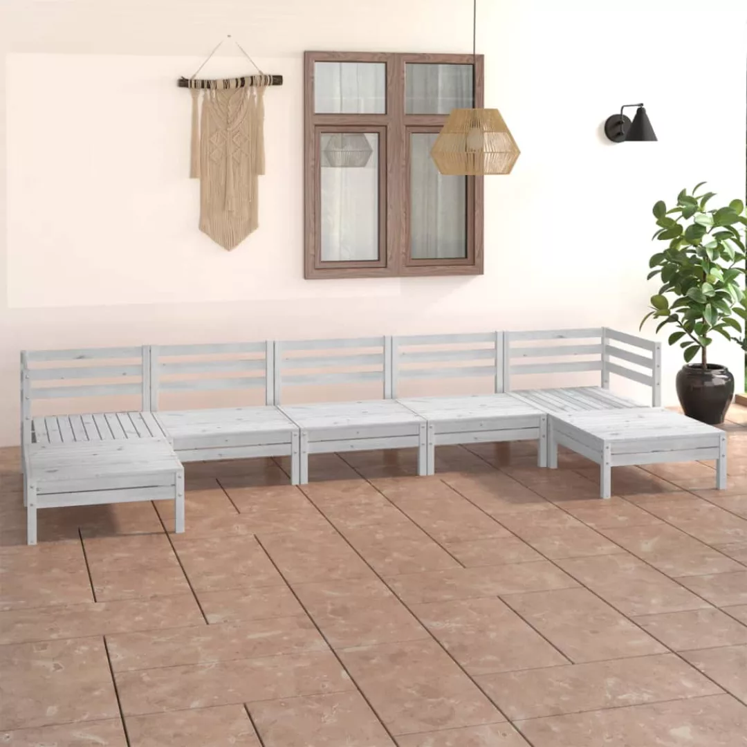 7-tlg. Garten-lounge-set Weiß Massivholz Kiefer günstig online kaufen