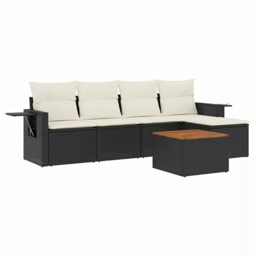 vidaXL Sofaelement 6-tlg. Garten-Sofagarnitur mit Kissen Schwarz Poly Ratta günstig online kaufen