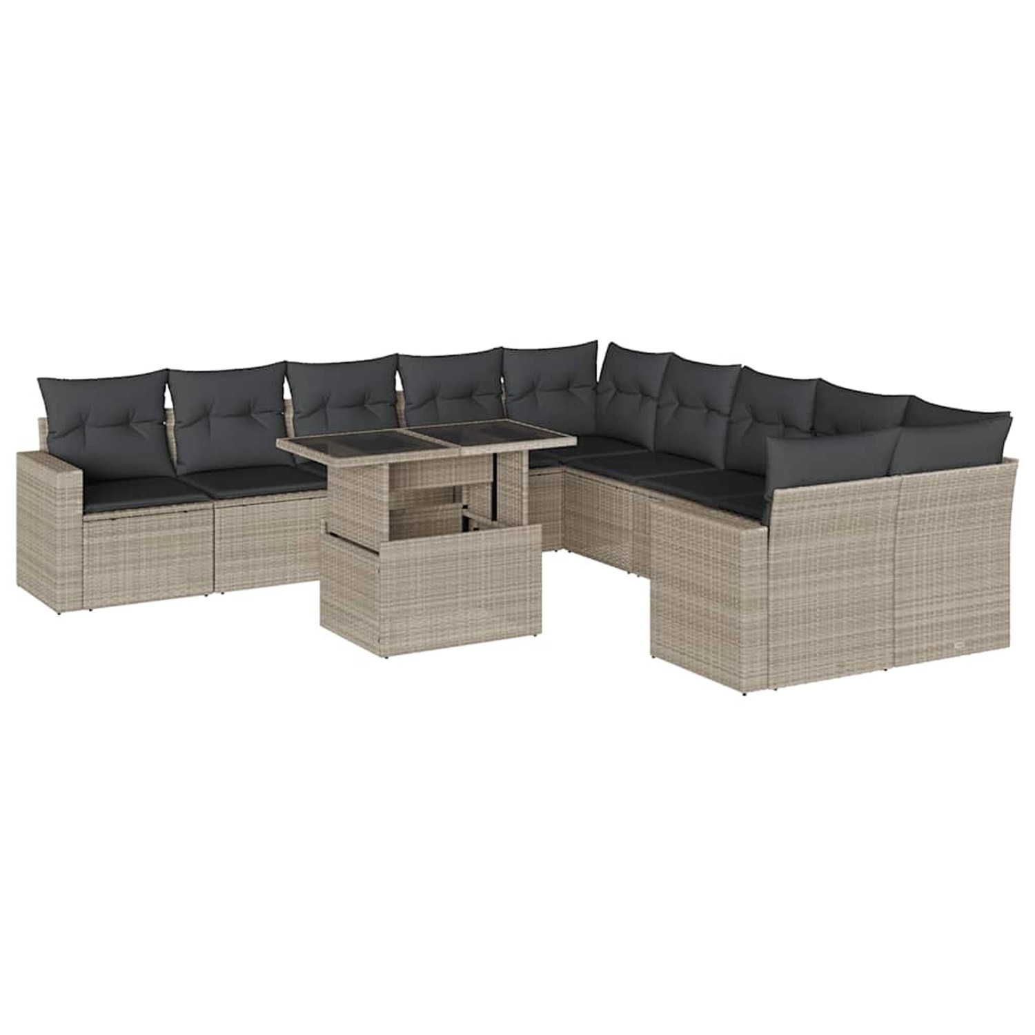 vidaXL 11-Tlg Garten-Sofagarnitur mit Kissen Hellgrau Poly Rattan 3267542 günstig online kaufen