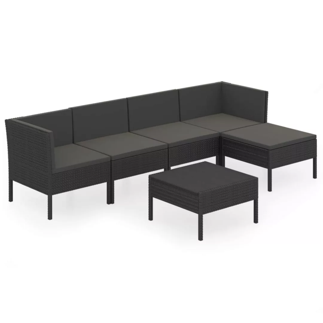 6-tlg. Garten-lounge-set Mit Auflagen Poly Rattan Schwarz günstig online kaufen