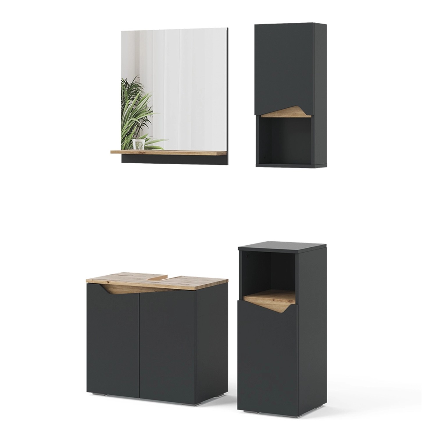 Vicco Badmöbel-Set Marelle, Anthrazit/Artisan-Eiche, 4 Teile, günstig online kaufen