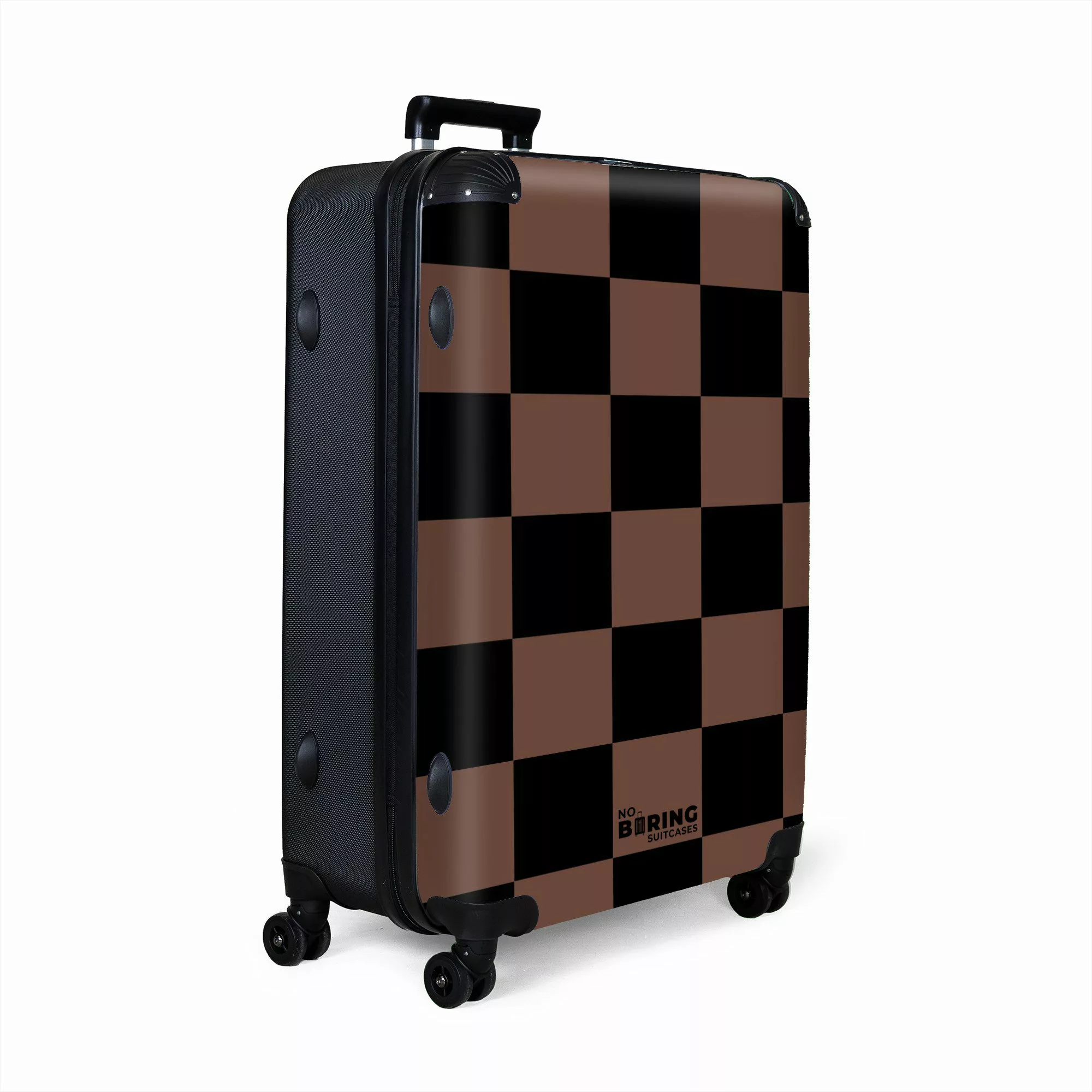 NoBoringSuitcases.com© Hartschalen-Trolley Braun mit schwarzem Schachbrettm günstig online kaufen