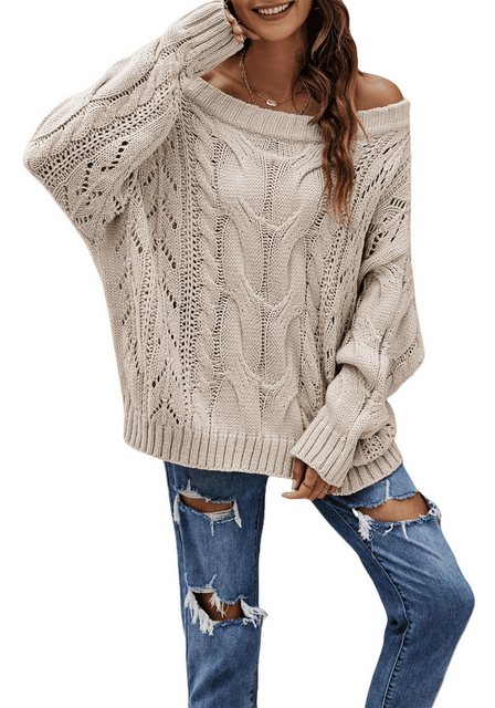 Nebelmeer Strickpullover Herbst und Winter Ein-Schulter locker gestrickter günstig online kaufen