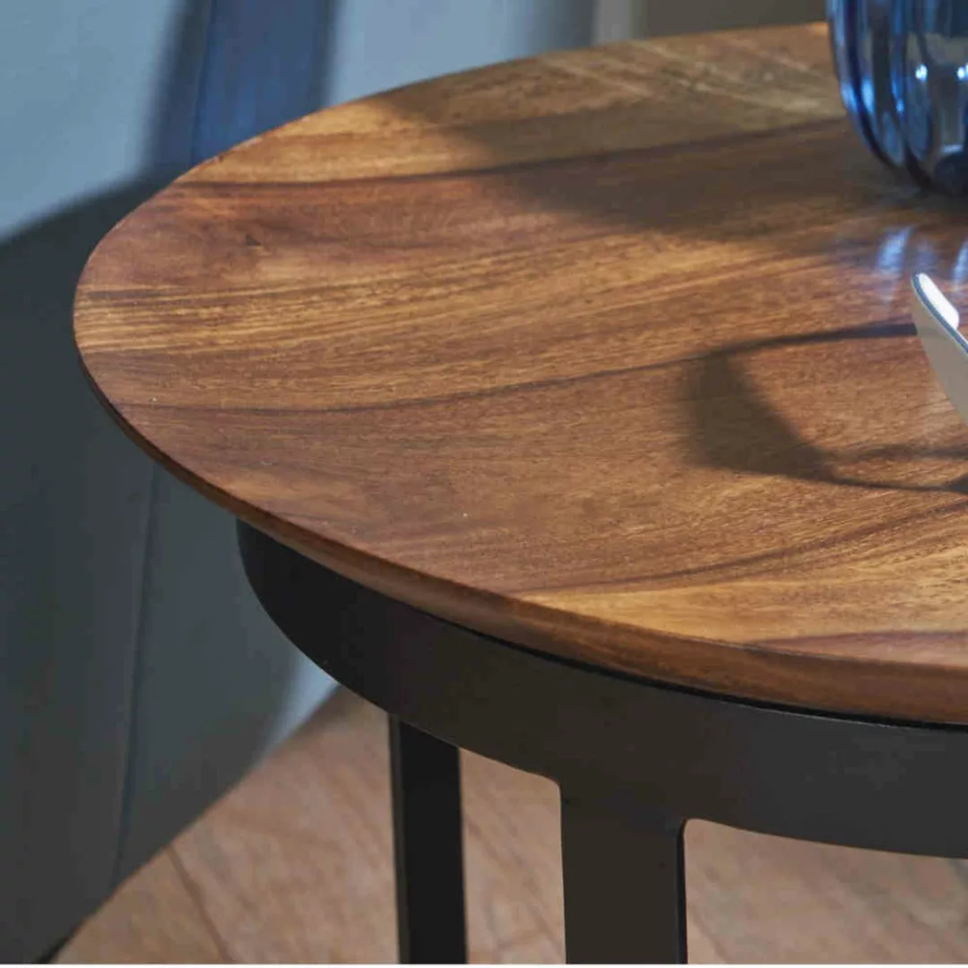 Beitisch aus Sheesham Massivholz und Metall Industry und Loft Stil günstig online kaufen