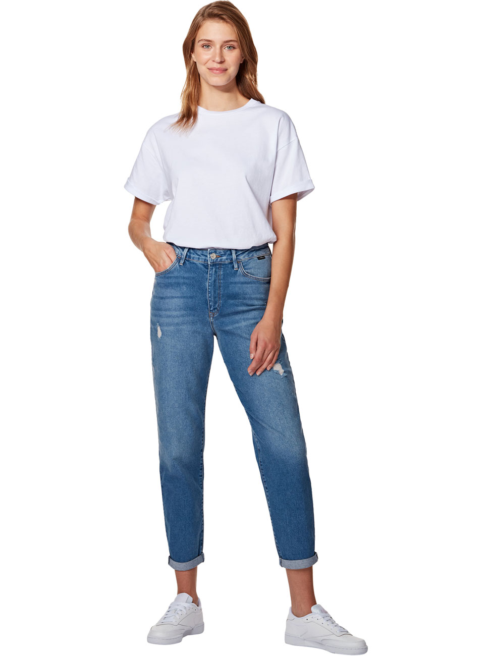 Mavi Damen Jeans Stella - Relaxed Fit - Blau - Mid Ripped London Str günstig online kaufen