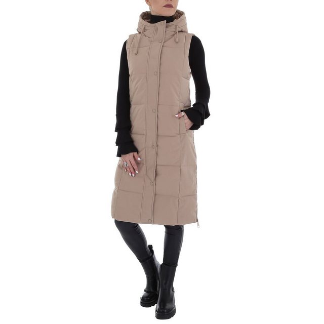 Ital-Design Steppweste Damen Freizeit Kapuze Gefüttert Winterjacke in Beige günstig online kaufen