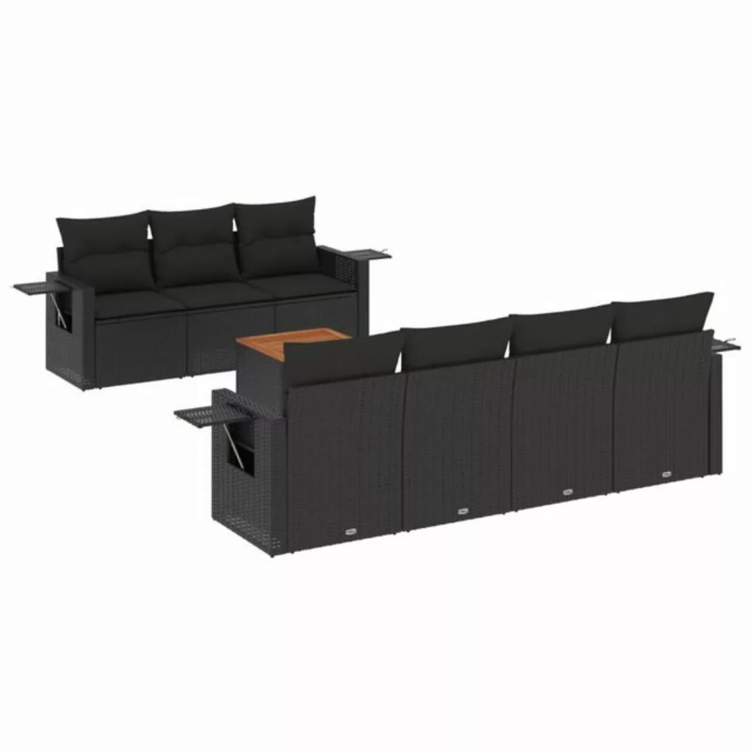 vidaXL Sofaelement 8-tlg. Garten-Sofagarnitur mit Kissen Schwarz Poly Ratta günstig online kaufen