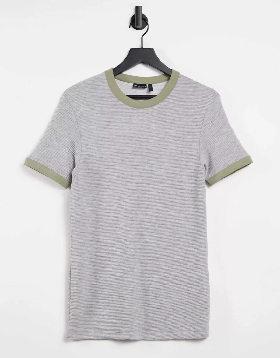 ASOS DESIGN – Muskel-T-Shirt aus strukturiertem Stoff in Grau mit Kontrastd günstig online kaufen