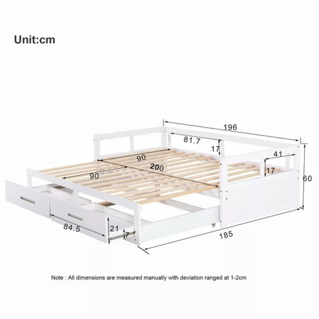 WISHDOR Schlafsofa 90/180*200cm mit Schubladen und Lattenrosten,Kiefernbett günstig online kaufen