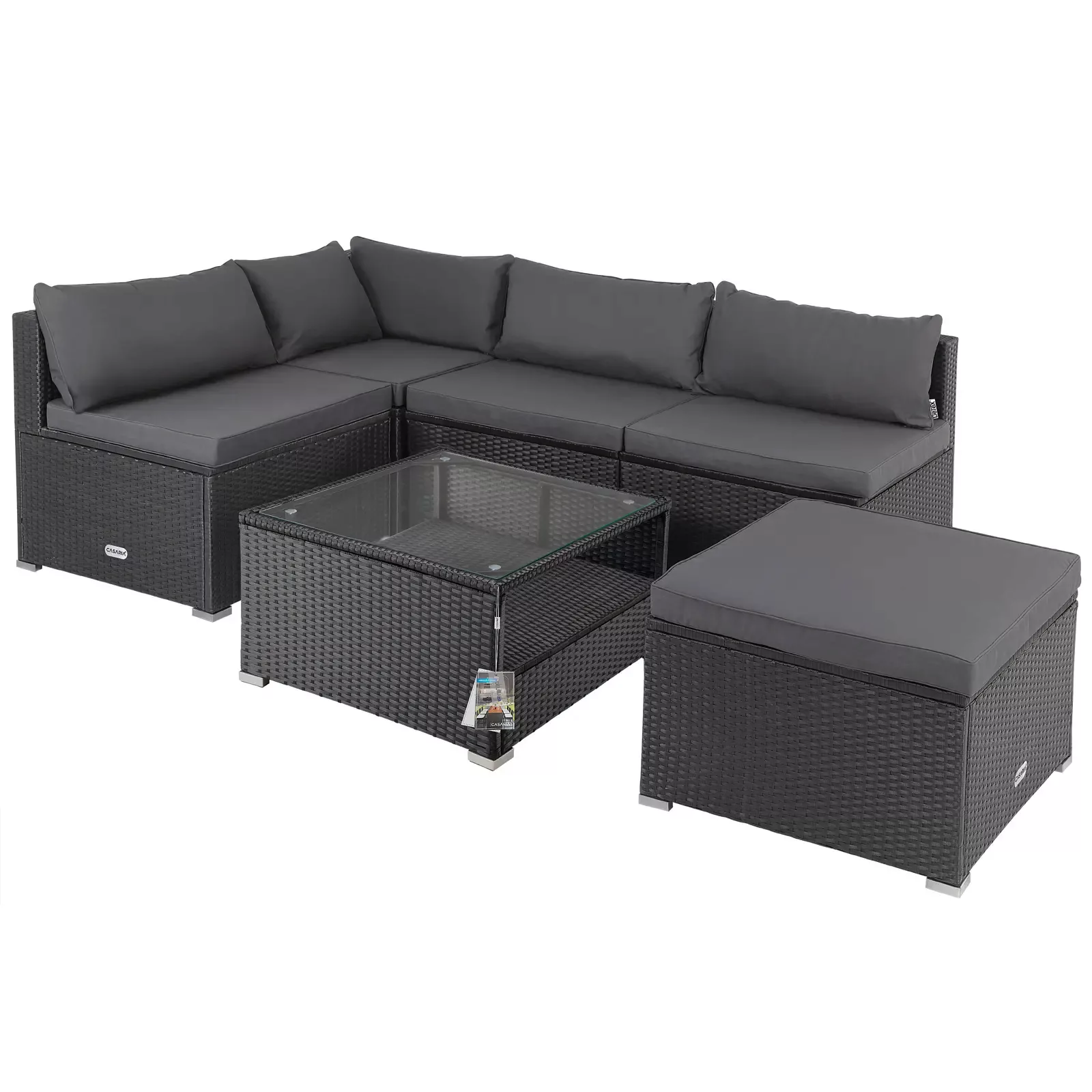 Polyrattan Ecklounge Schwarz/Anthrazit dicke Rückenpolster günstig online kaufen