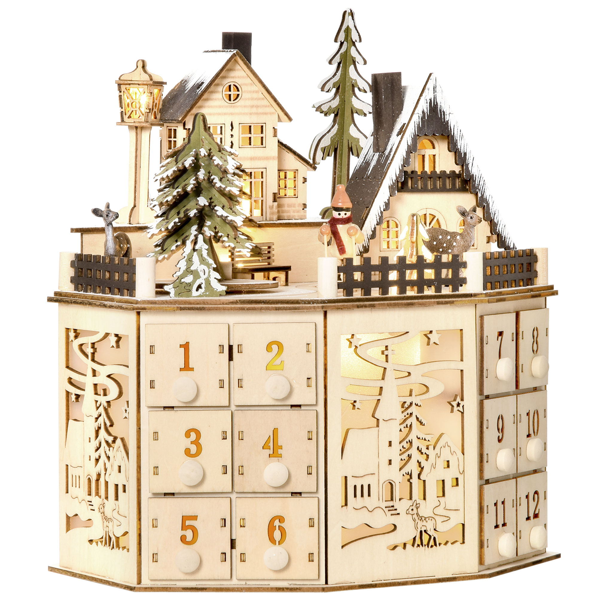 HOMCOM Weihnachts-Adventskalender mit 24 Zugkästen, LED-Lichter, Adventskal günstig online kaufen