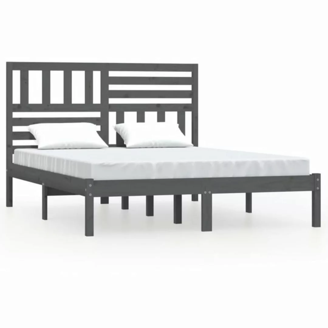 furnicato Bett Massivholzbett Grau 135x190 cm Kiefer günstig online kaufen